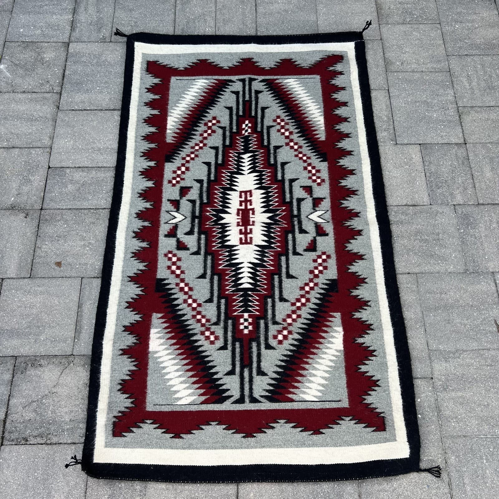 VTG Navajo Southwest Klagetoh Arizona Geometric Handwoven 35” X 61” Rug Tapestry