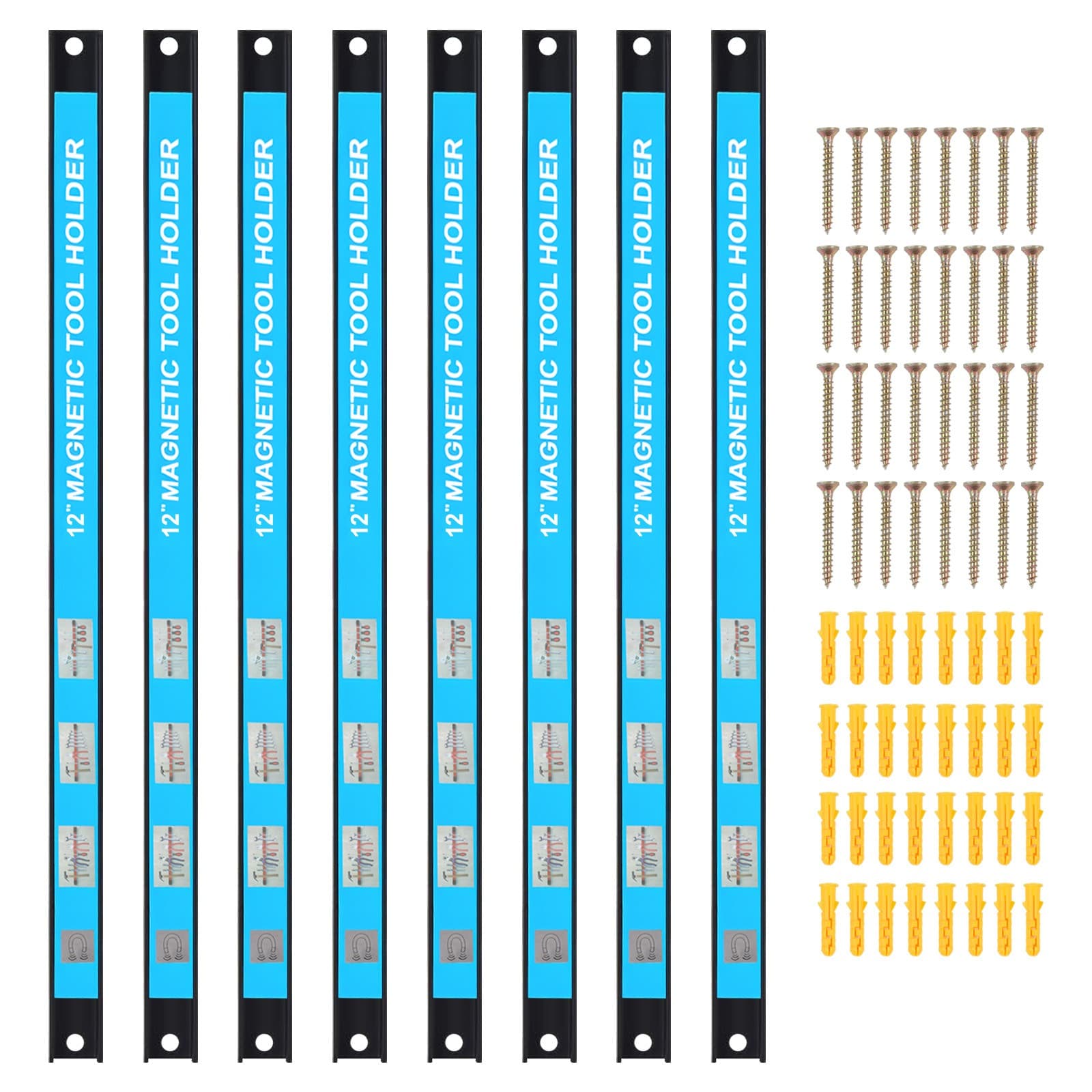 8Packs 12" Magnetic Tool Holder Strip Metal Magnet Tool Organizer Bar for Garage 5