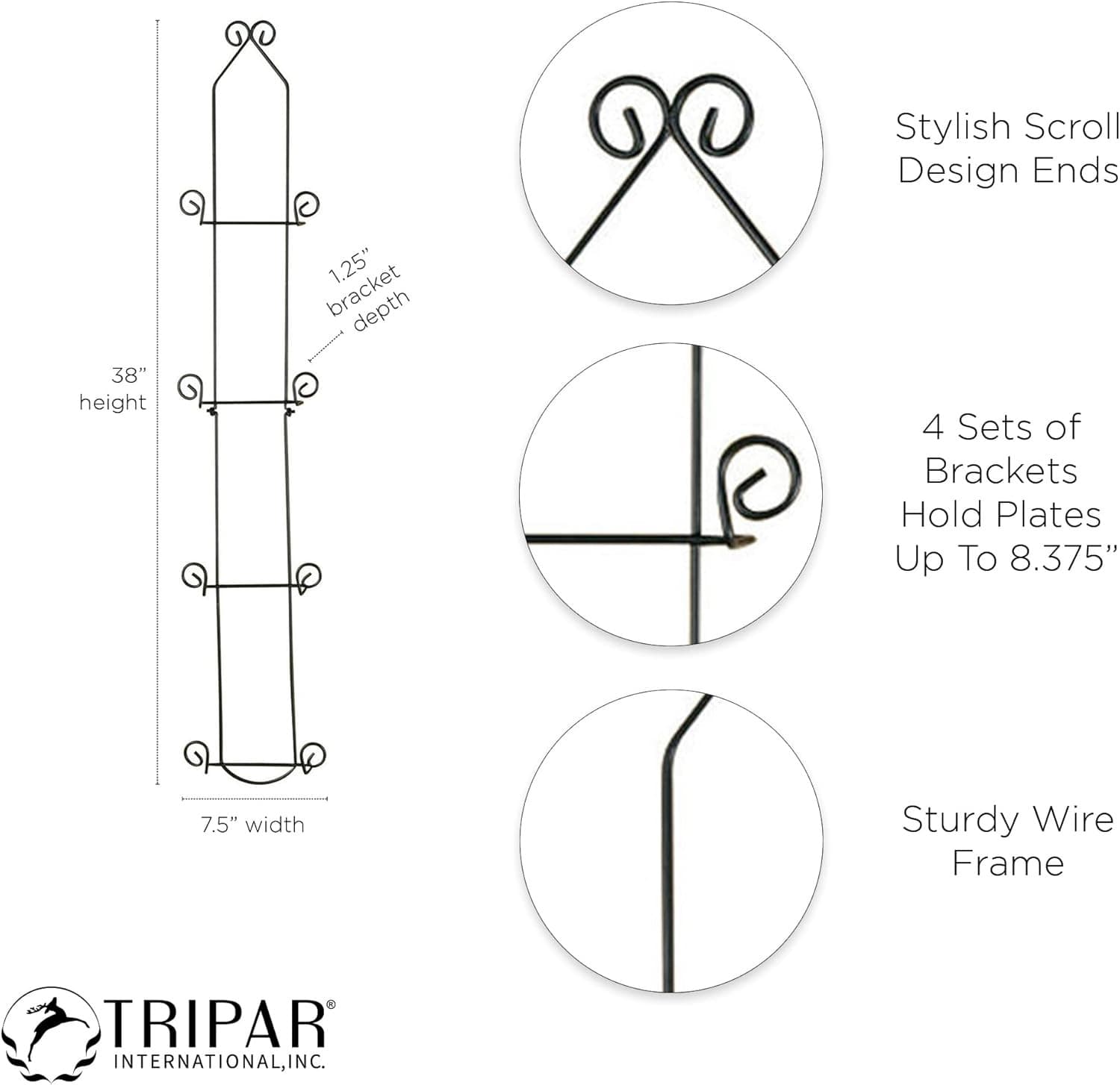 43 Inch Vertical Plate Rack 4-Tier Rack for Collectible Plates, Plaques, 3