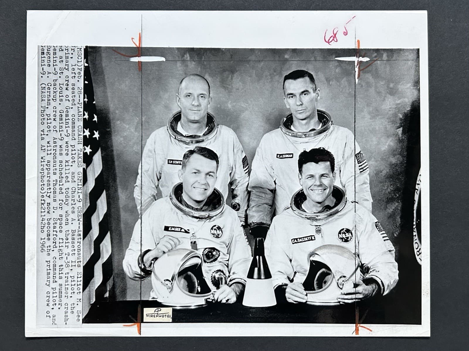1966 NASA MSC1 AP Wirephoto Plane Crash Takes Gemini 9 Crew Astronauts 3