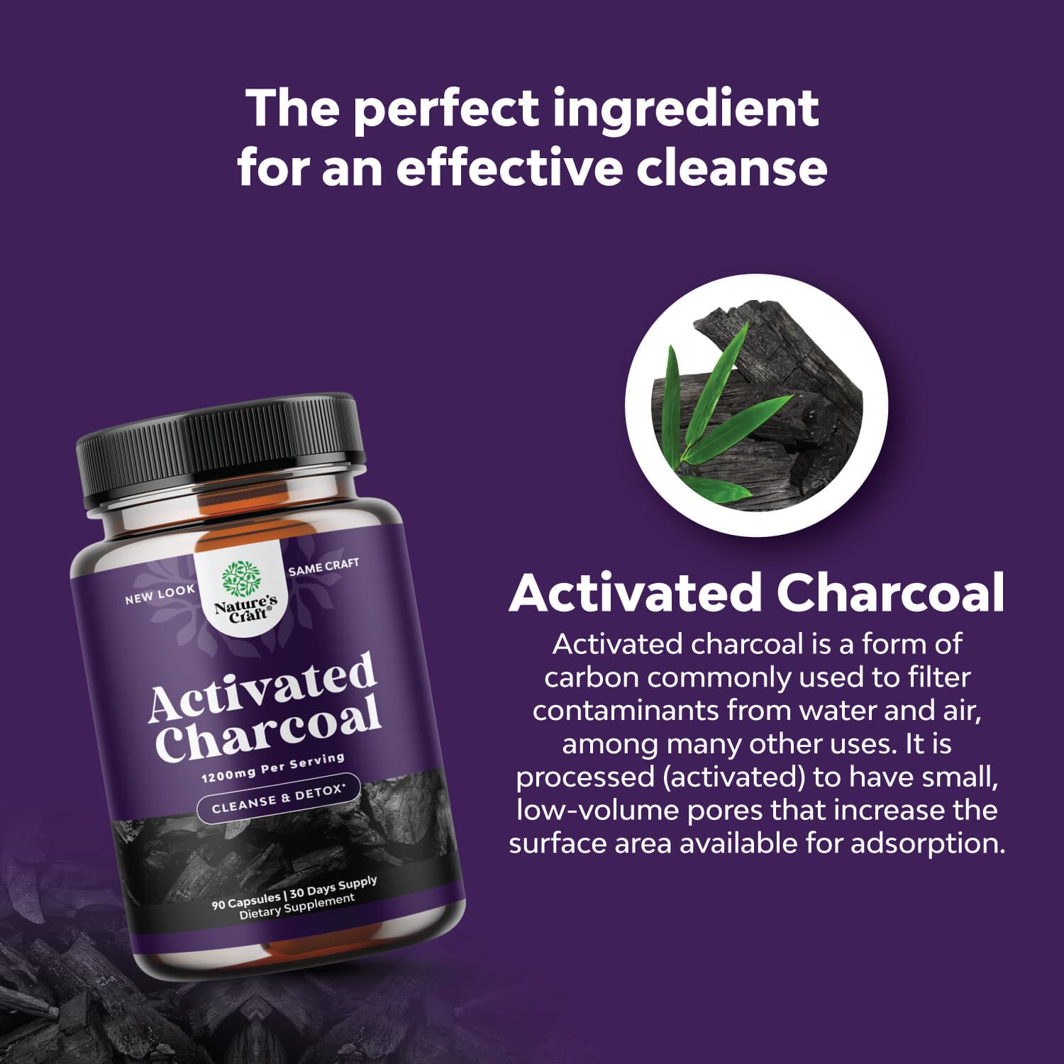 Cleanse and Detox Activated Charcoal Capsules Purifying 1200mg Per Serving 90ct 5