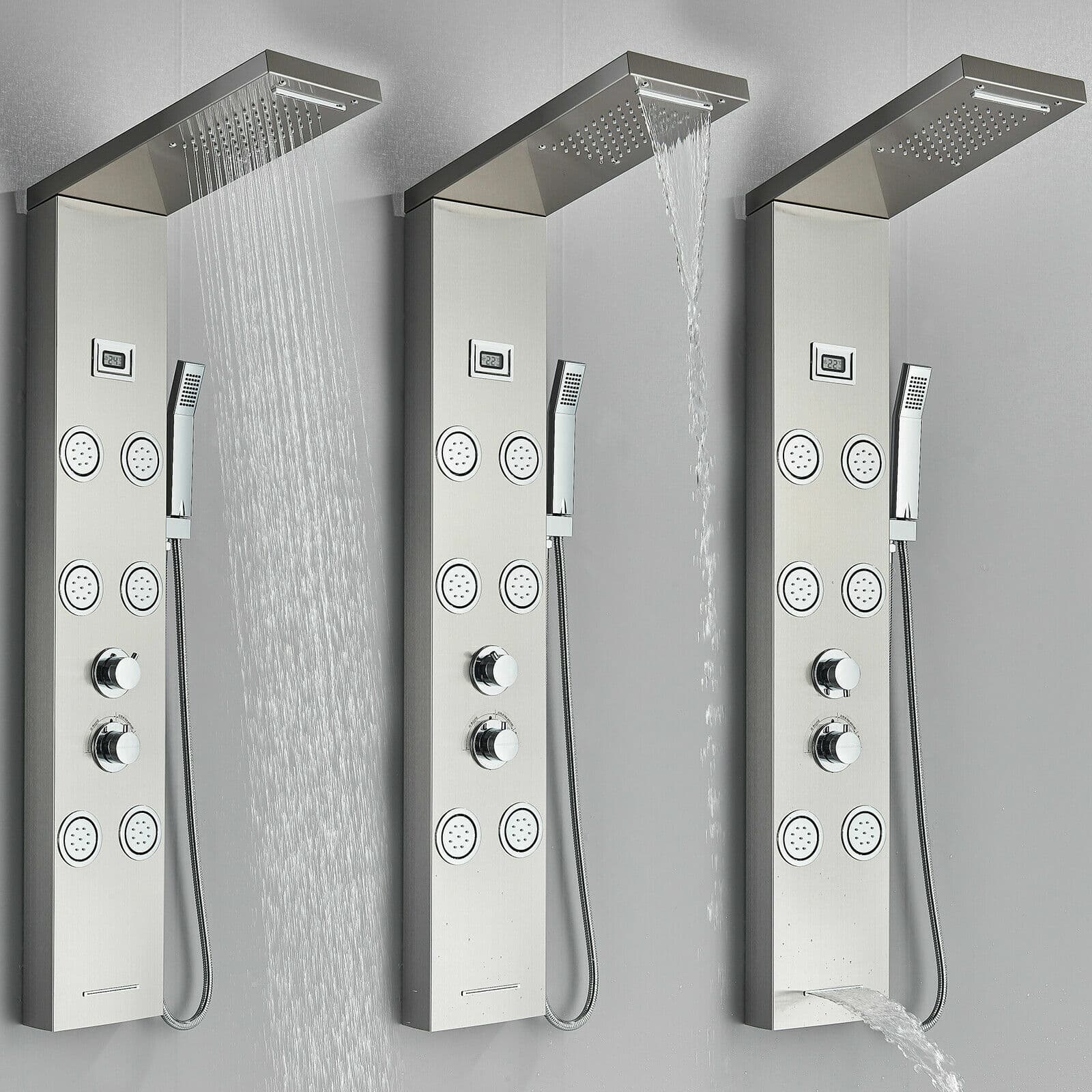 Stainless Steel Shower Panel Tower System Massage Faucet Jet Rainfall&Waterfall 3