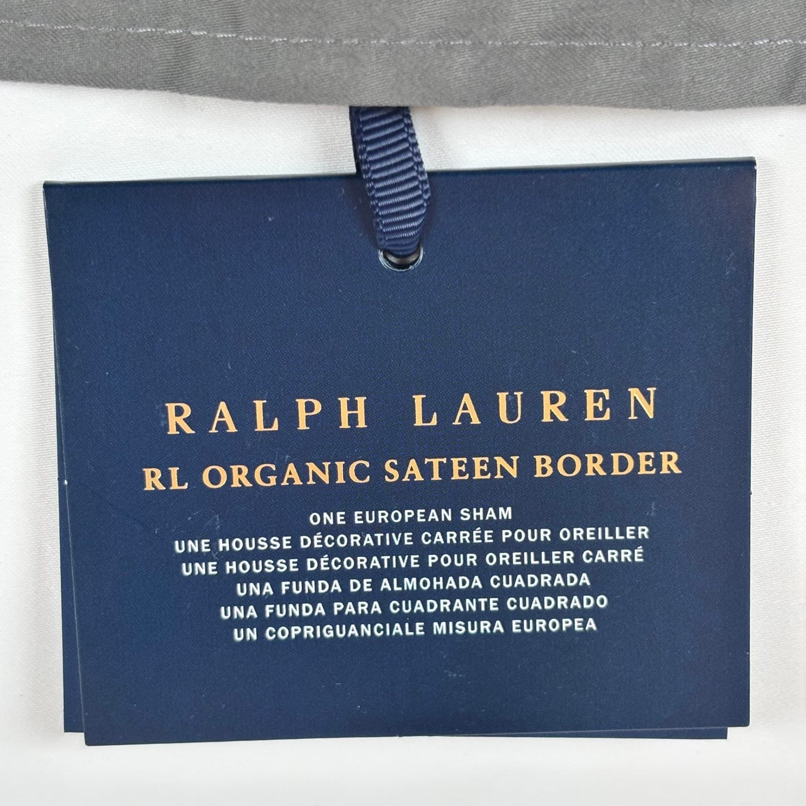 Ralph Lauren Organic Sateen Border European Sham Graphite 26x26 Preppy NEW 2
