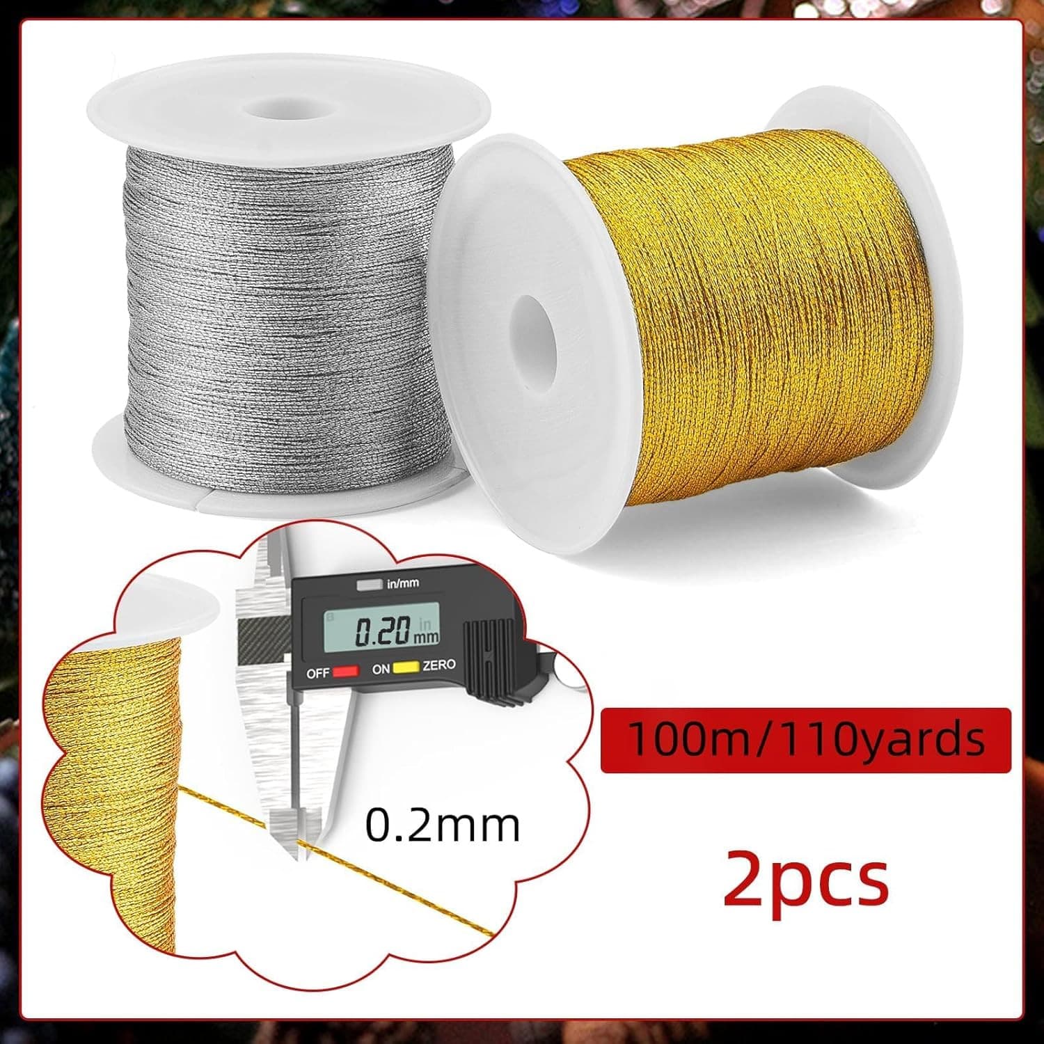 110 Yards Gold Ornaments String, 2 Spool 0.2mm Sliver & Gold Strings for Ornamen 2