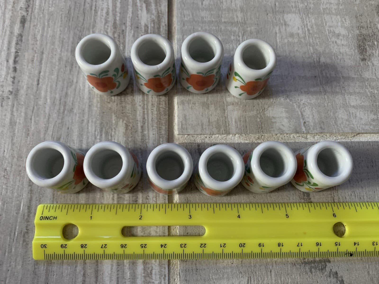 Set Of 10 Communion Mini Cups  1” Floral On White Ceramic, Southwestern Play 2