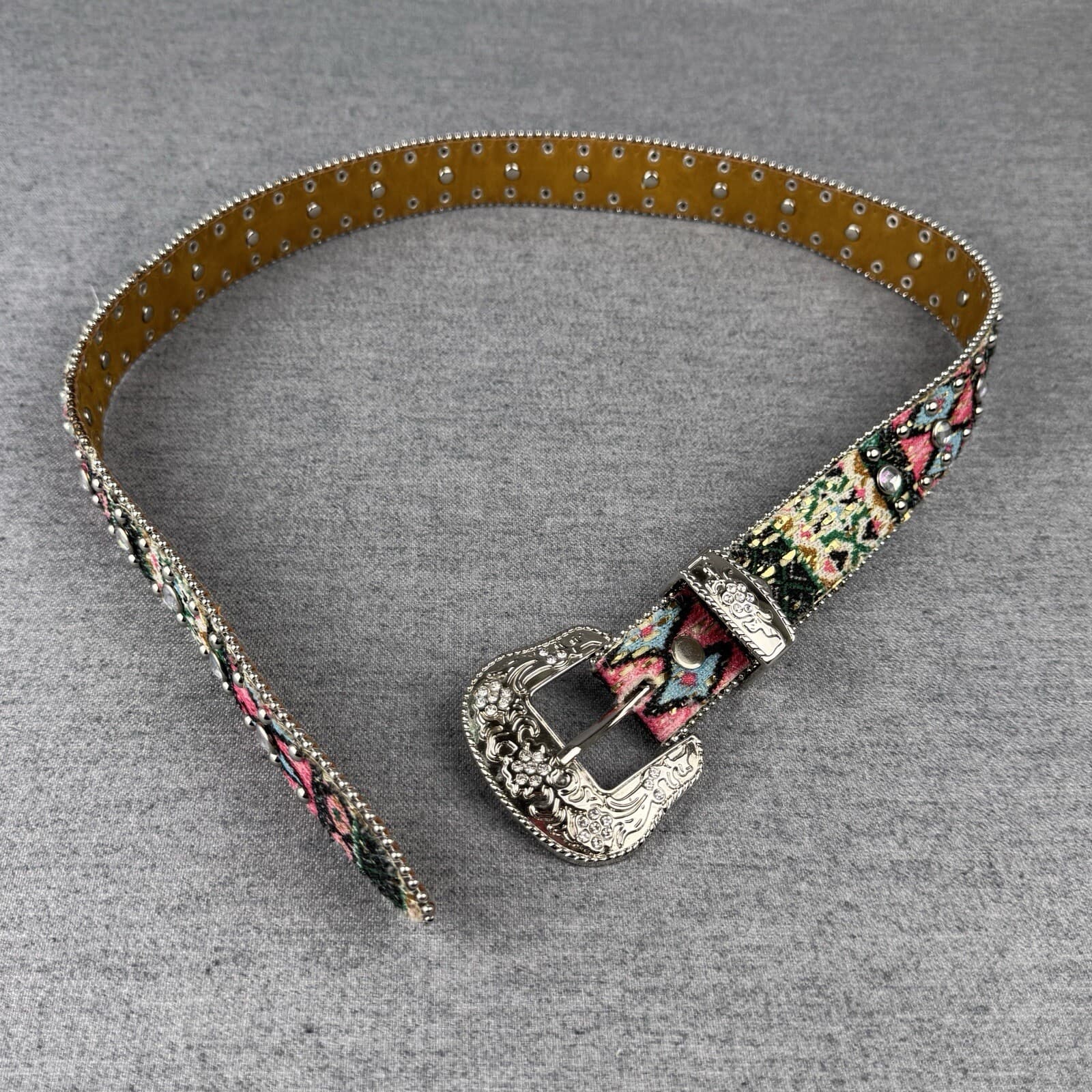 Unbranded Western Belt Girls Large 33" Pink Rhinestone Silver Tone Buckle Rodeo 2