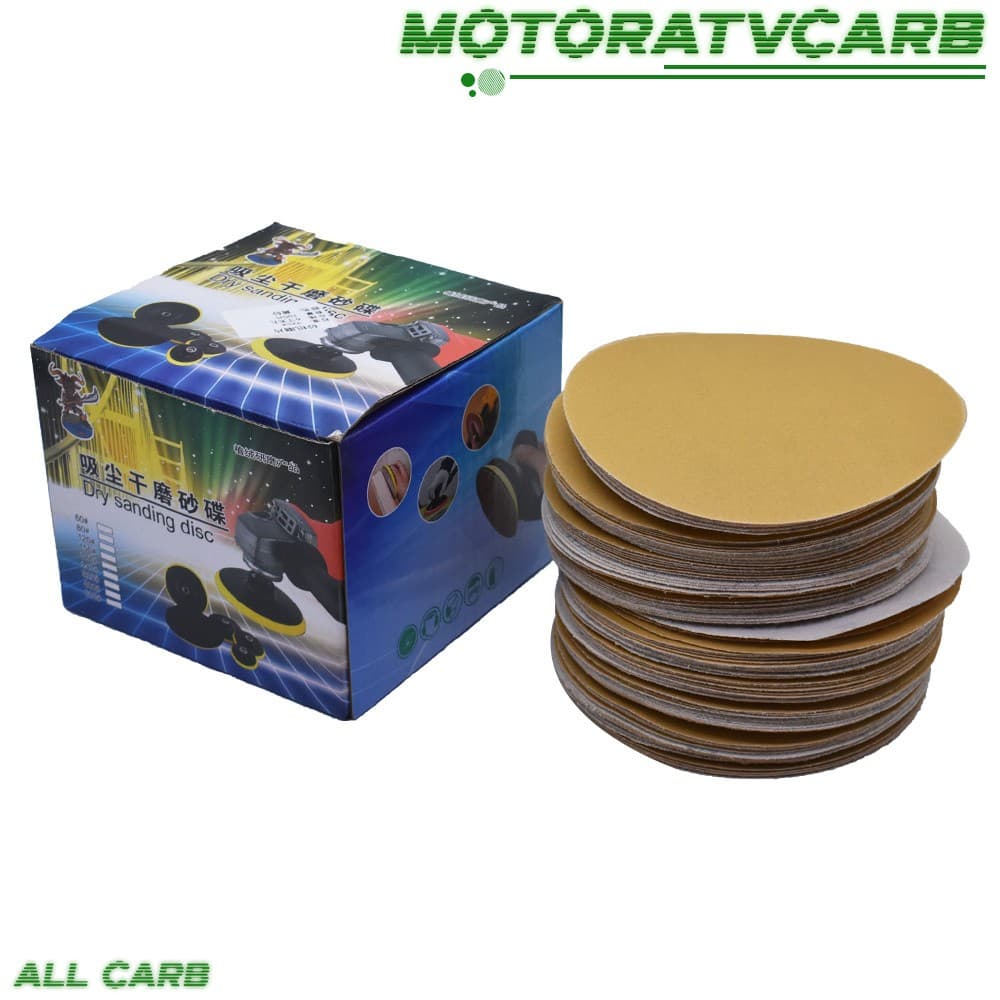 ALL-CARB 100 Pcs 6" NO-Hole 320 Grit Discs Hook Loop Pads Sanding Disc Flocking 5