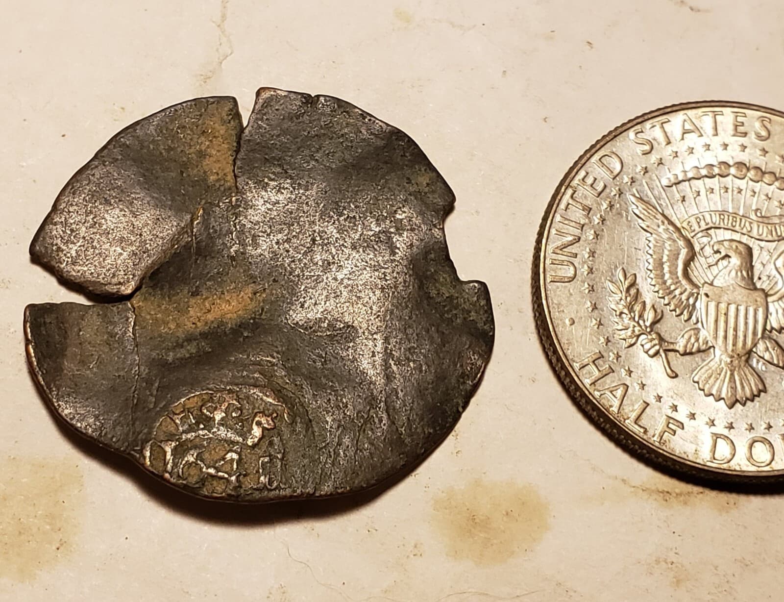 Large 32 x 34mm 1641 SPANISH 12 MARAVEDIS Pirate Coin WAFER-THIN Copper Cob HUGE