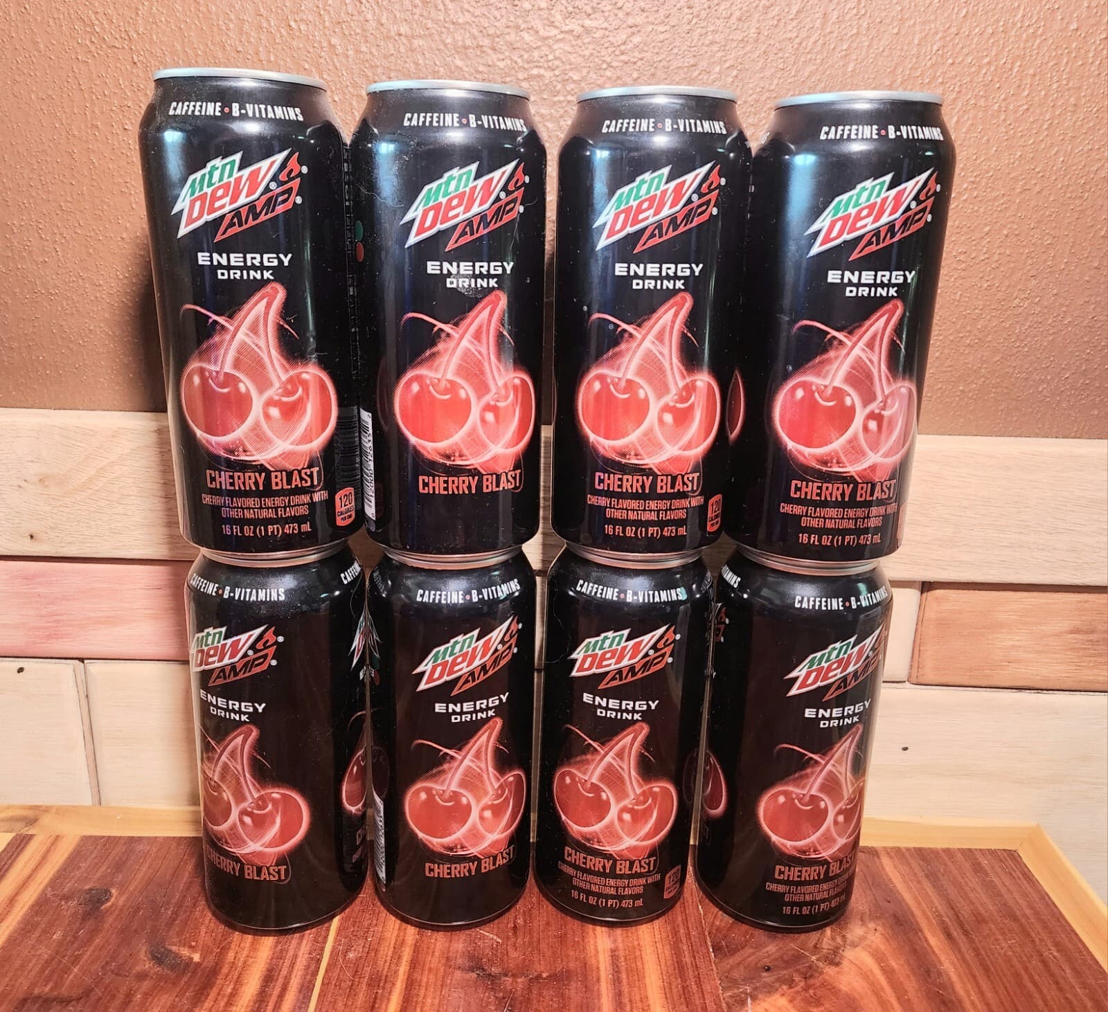 (8 Cans) Mountain Dew Amp Energy Cherry Blast 16 oz Unopened Can MTN