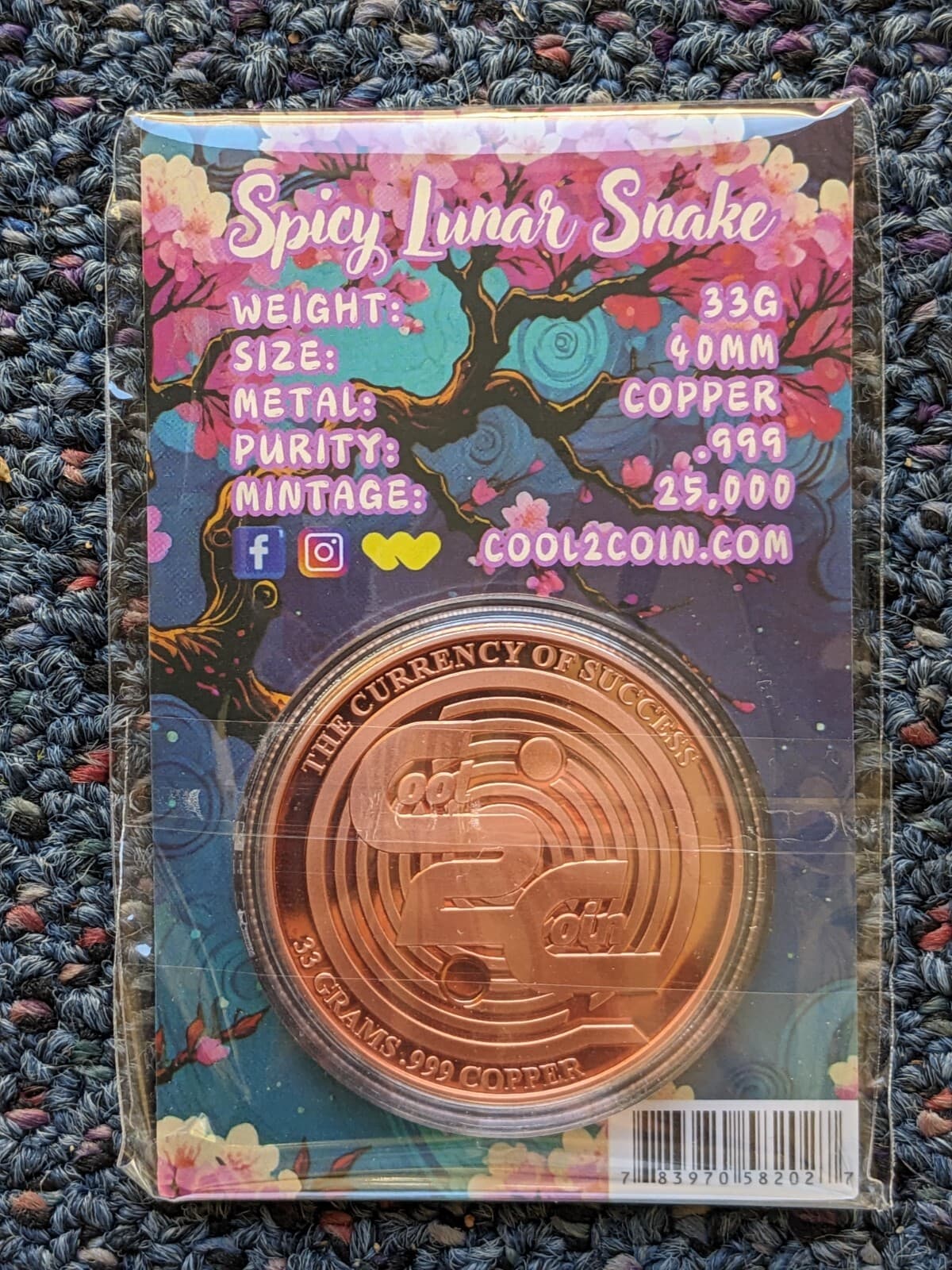 2025 Year of the Spicy 🔥🔥 Lunar Snake Colorized 33g Copper Round in Card  2