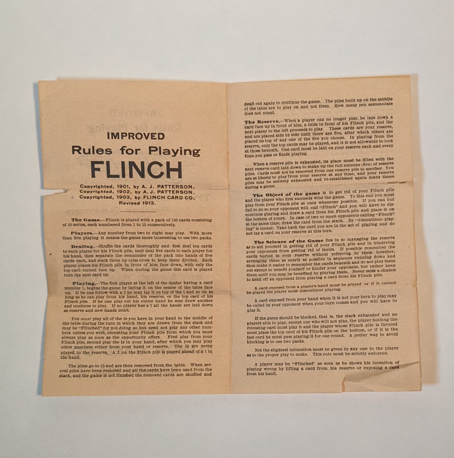 Antique 1913 "Flinch Card Game" w/ Rule Book in Original Box - Free Shipping 5