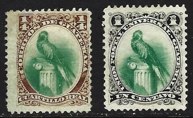 GUATEMALA 1879 SCOTT 15-16 QUETZAL BIRD  MINT NG
