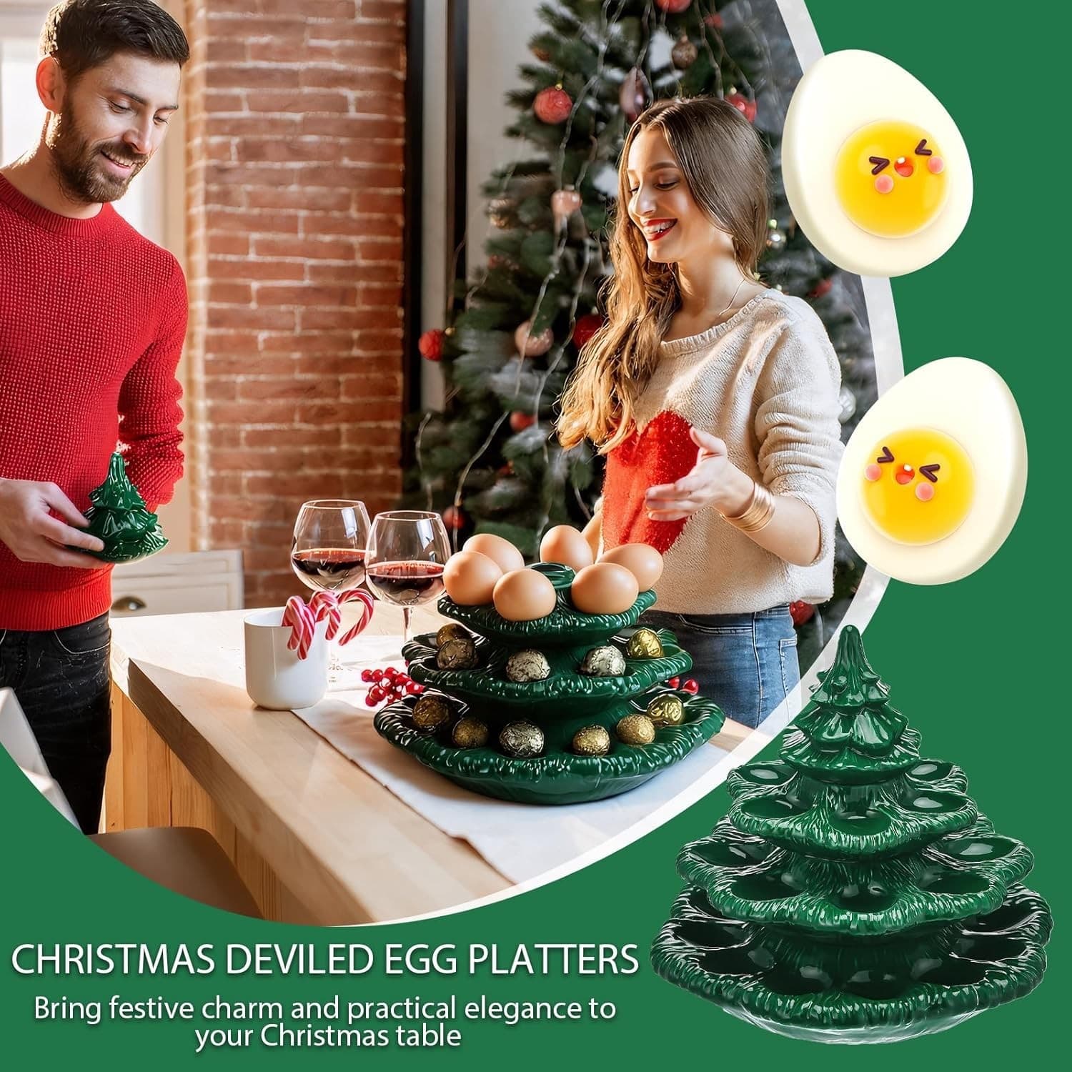 4 Tier Christmas Tree Shape Deviled Egg Platters Trays Holds 26 Holes Stackable 5