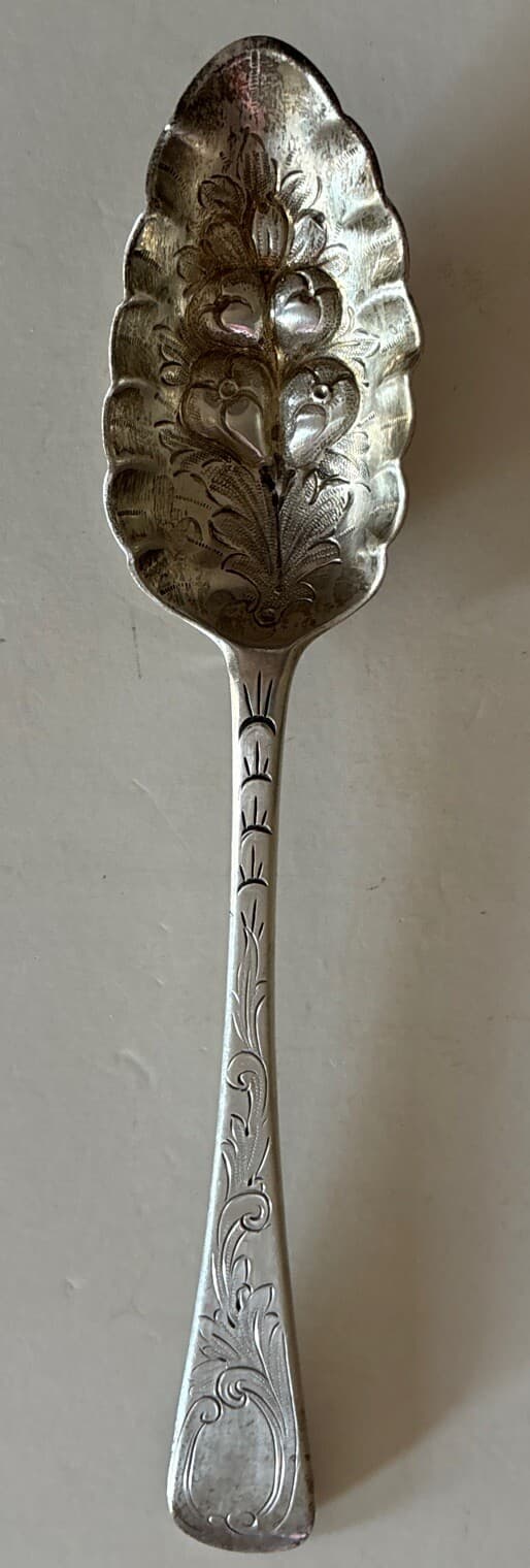 Rare Antique 1808 Scottish John Ziegler Sterling Silver Berry 9” Spoon Etched 5