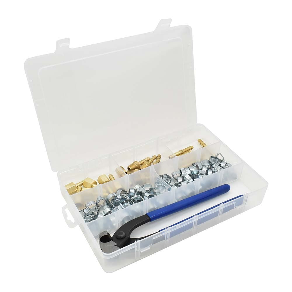 H11FK Air Hose Repair Kit with Double Ear Clamps, Crimper, 1/4" Hose Barbs 2