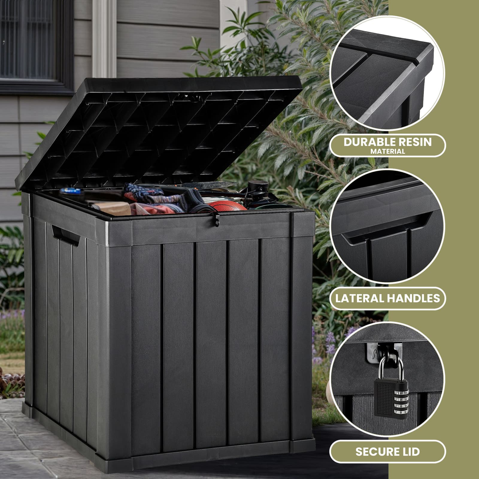 51-Gal Patio Storage Bench Box Weatherproof Resin Deck Chest with Lock & Handles 5