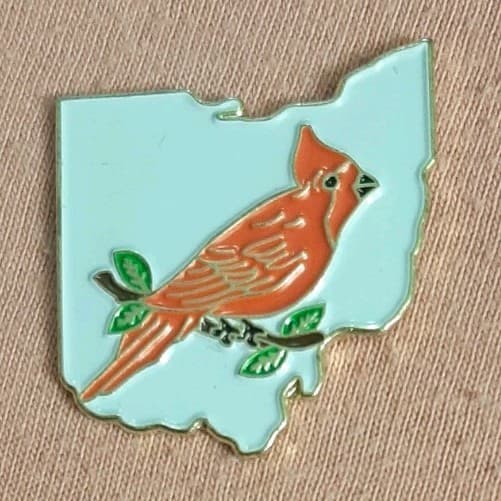 Ohio State Outline Map Shape with Cardinal Bird Travel Souvenir Lapel Pin 2