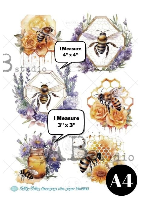 Lavender Honey Bees | A4 Rice Paper | Paper for Decoupage | AB Studios 2