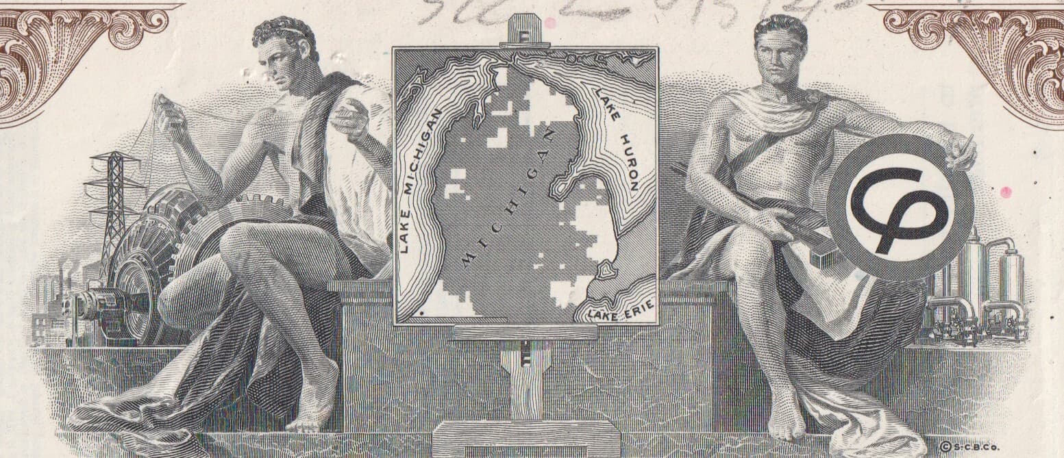 3 Color Set Consumers Power Company Bond Stock Certificates Michigan