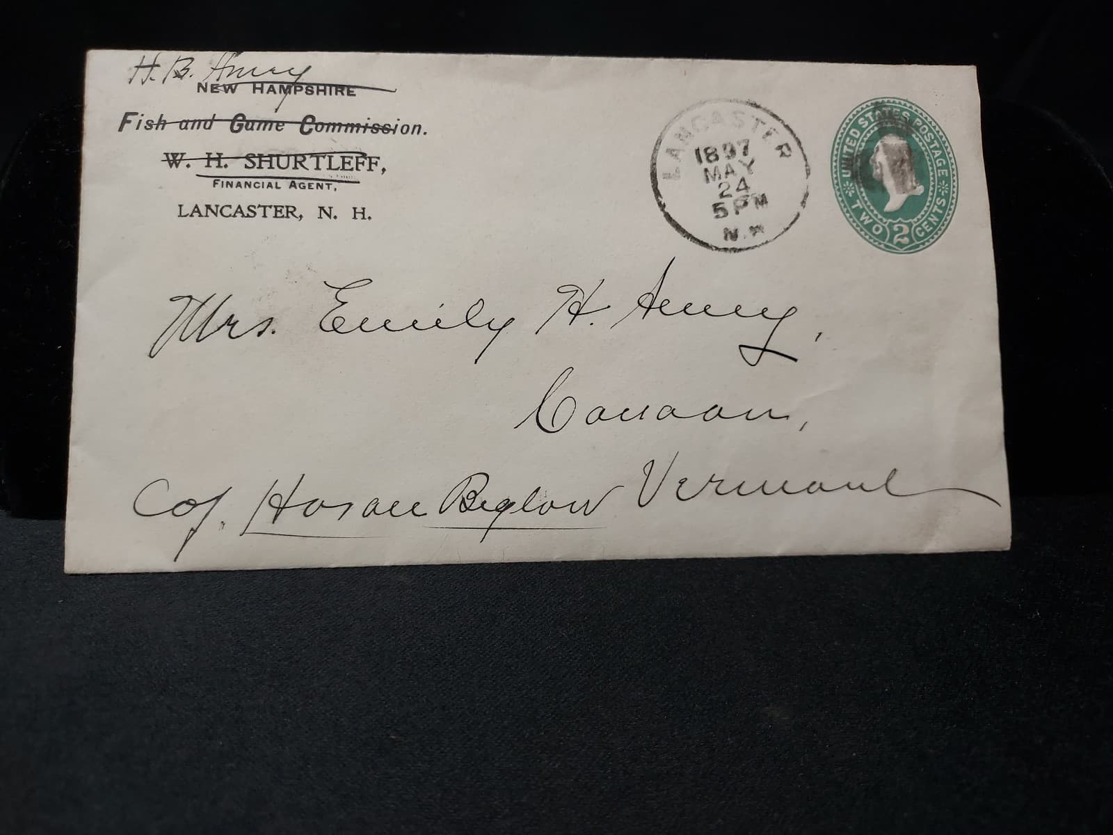 1897 New Hampshire Fish & Game Agent Envelope Fishing Hunting Lancaster NH 4