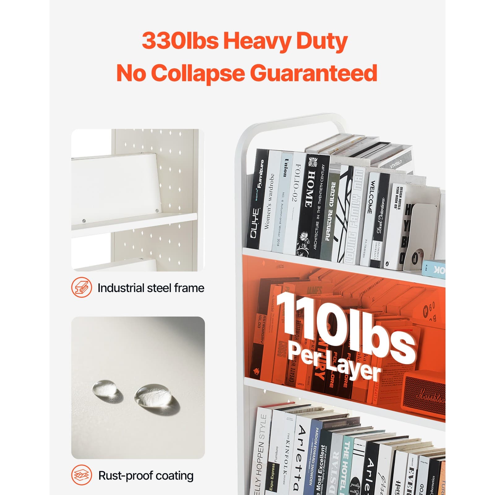 3-Tier Rolling Book Cart Double Sided W-Shaped Shelves Book Truck in White 3