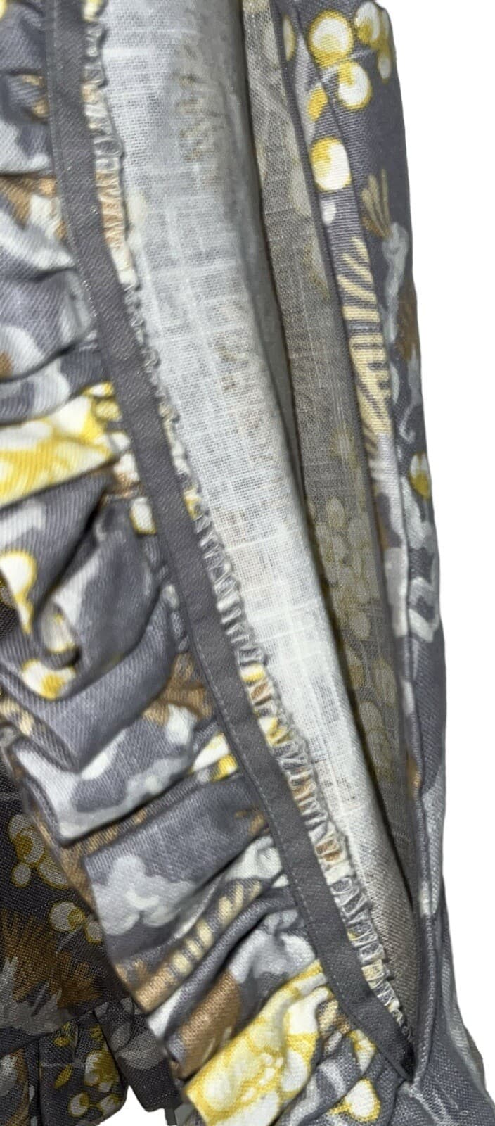 2 Handmade Pillow Shams Gray & Yellow Flowers & Birds Expensive Linen Fabric 35” 6