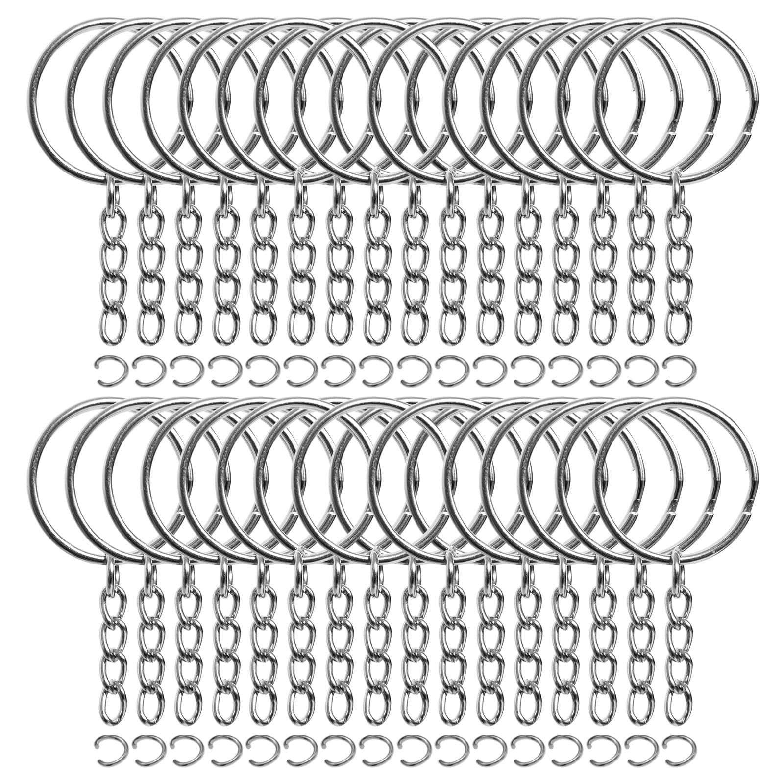 50 PC Bulk Keychains Set, Split Keychains Rings with Chain 1 Inch, Key Rings New