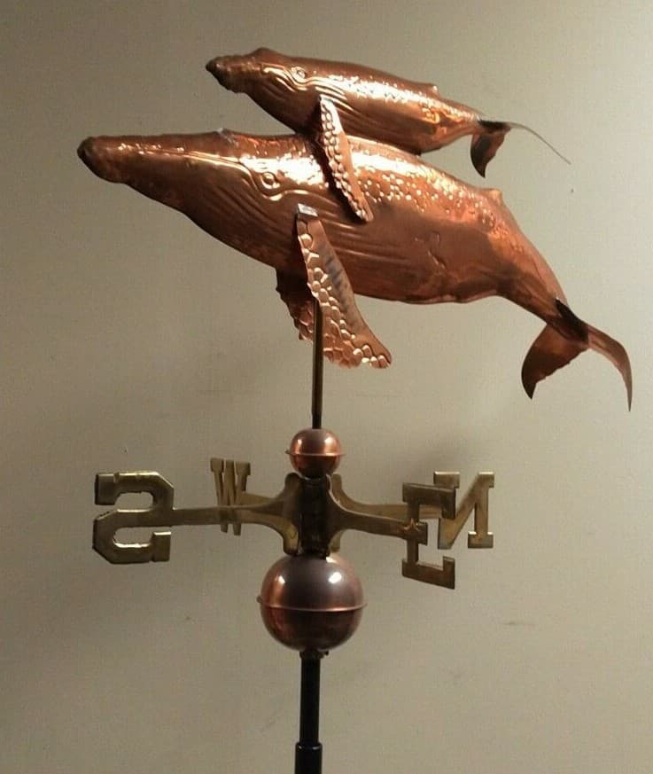 Copper Humpback whale and baby weathervane,all parts shown, no mount,ships fast