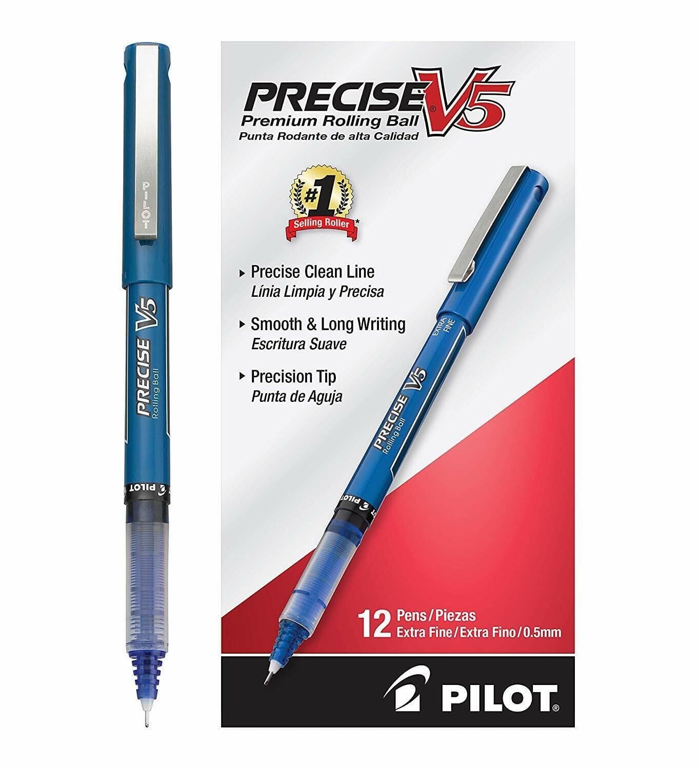 12 Pack - Pilot Precise V5 Stick Rolling Ball Pens, Precision Point Ink, .5mm 2