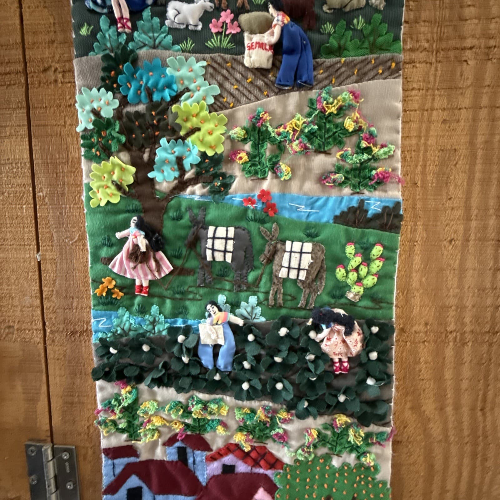 ARPILLERA Peruvian Folk Art Handmade Wall Tapestry Cosecha Or Harvest 3D(#20) 3