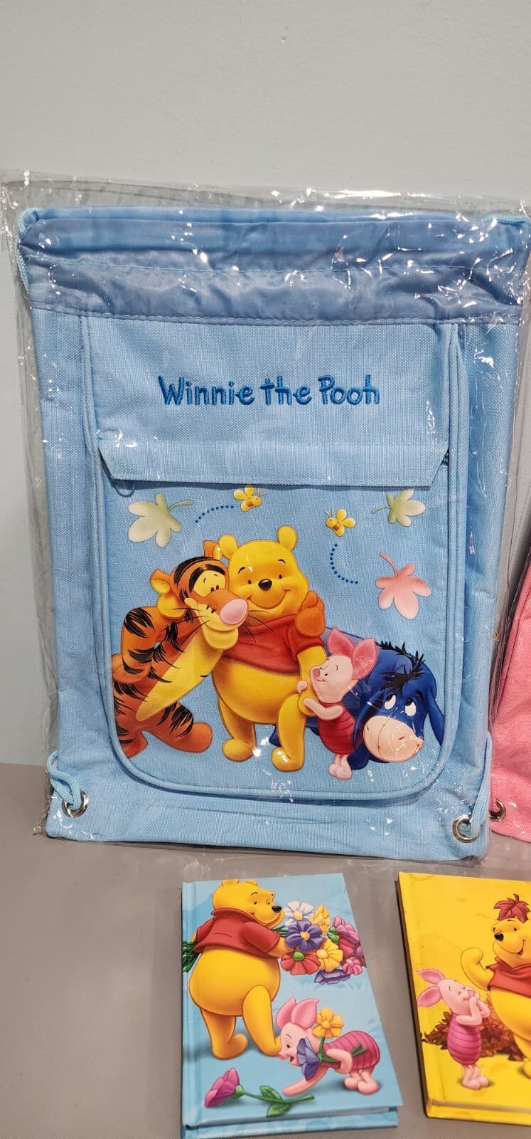 2 Disney Licensed Winnie the Pooh Drawstring Backpack Sling w/ Address Books  2