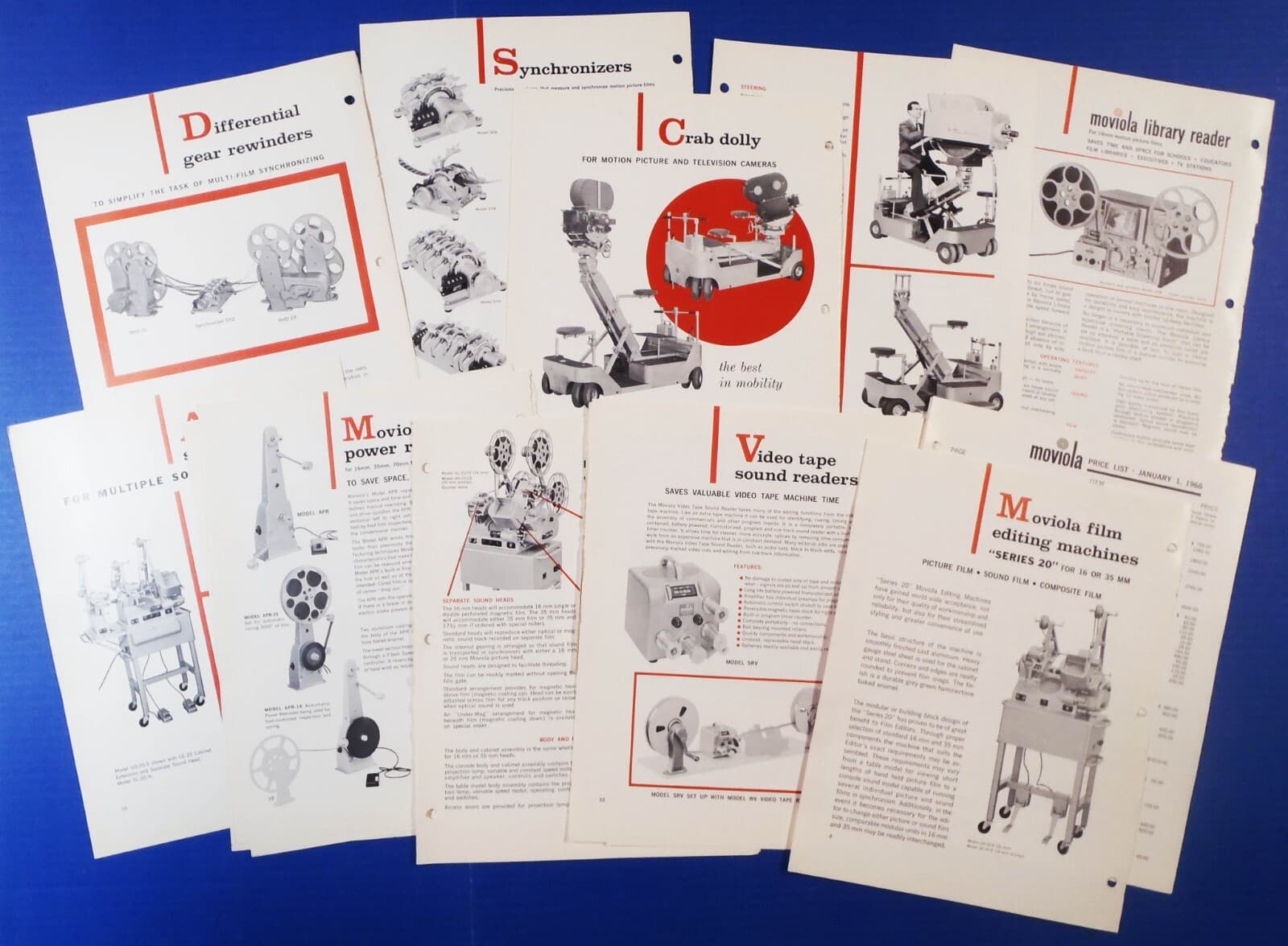 1966 MOVIOLA Film Editing Equipment Brochures & HOLLYWOOD STUDIO Prices zp