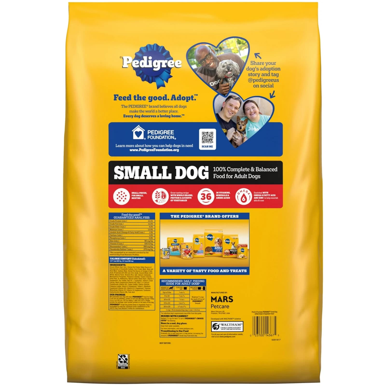 14LB/Bag Pedigree Grilled Steak & Vegetable Flavor Small Dog Adult Dry Dog Food 2