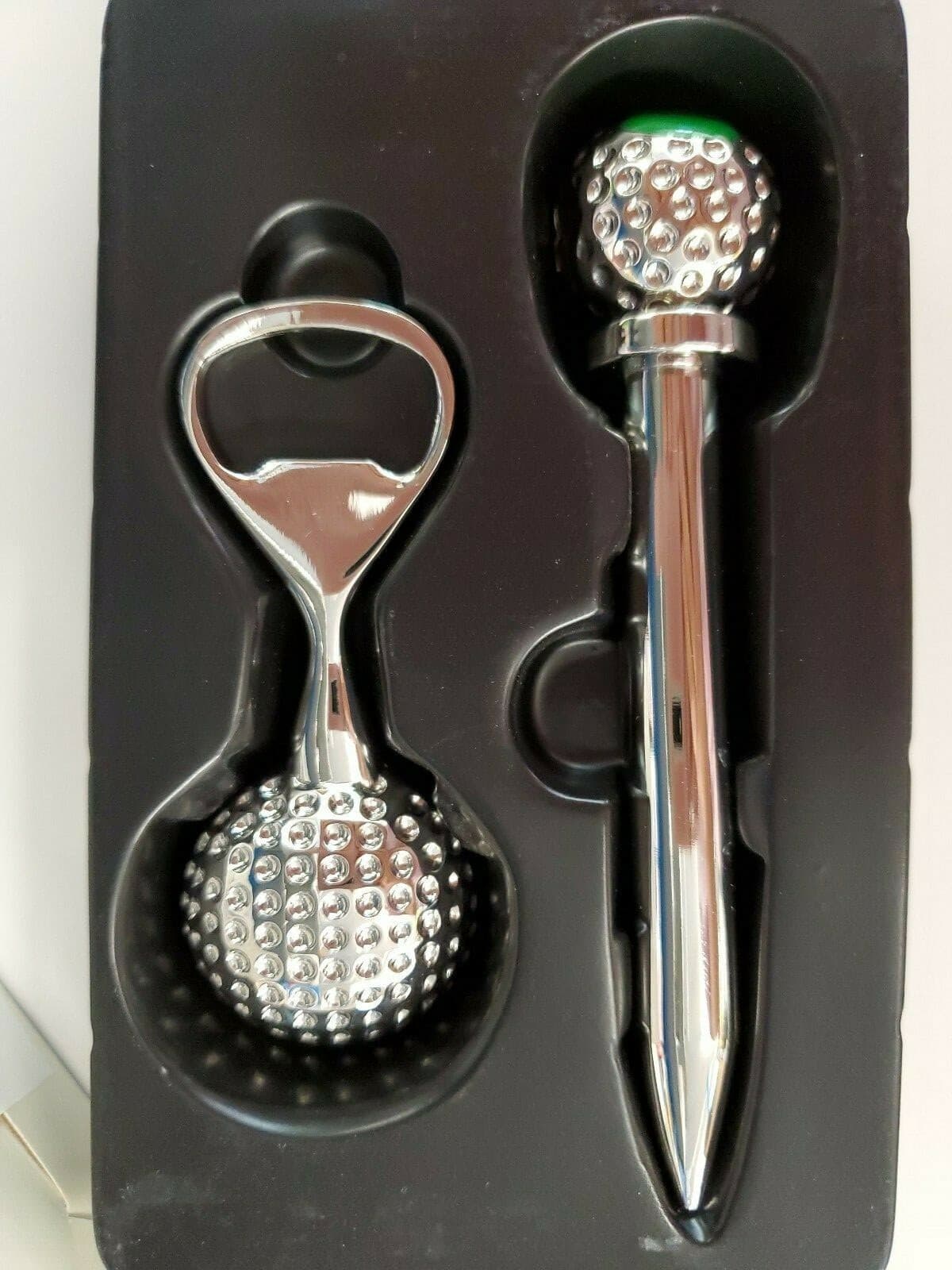 Man About Town Designer Golf 2 Pc Barware Set Wine Corkscrew  Beer Opener 3