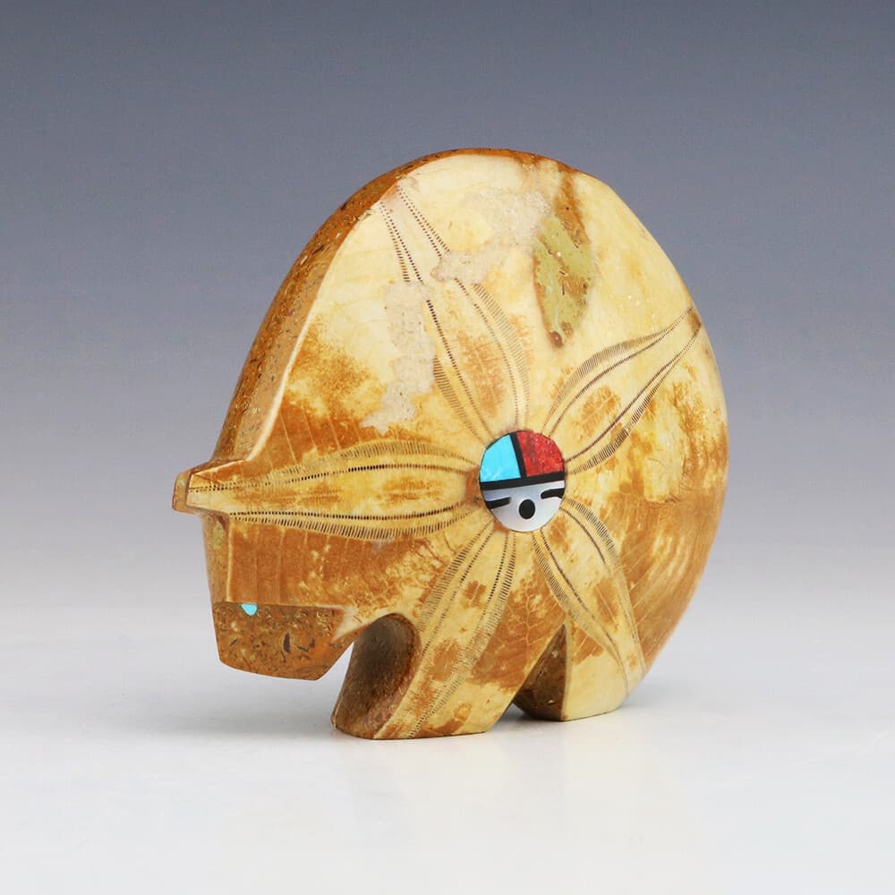 NATIVE AMERICAN ZUNI MADAGASCAR SEA URCHIN FOSSIL BEAR FETISH KENRIC LAIWAKETE 3