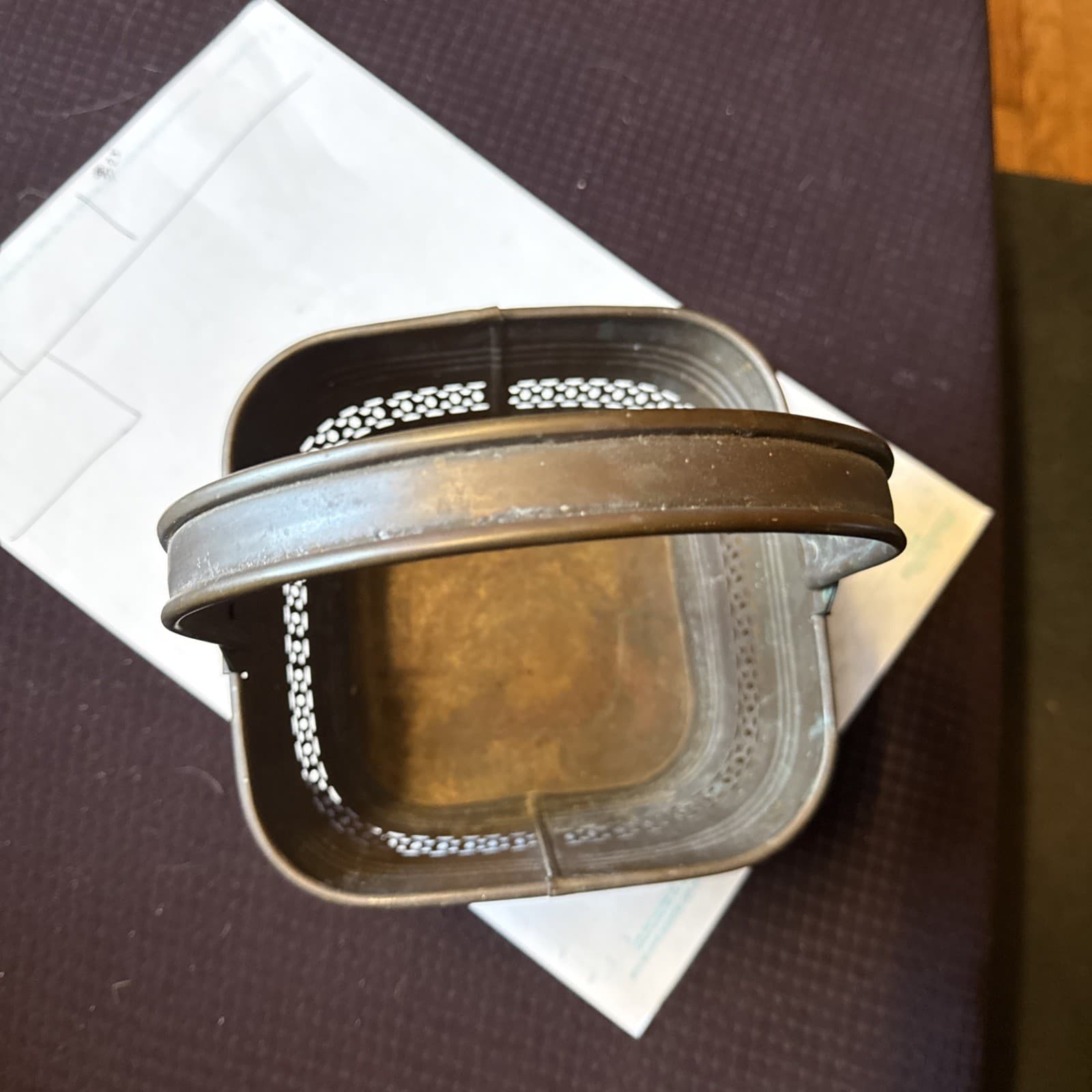 Vintage Brass Copper Looking  Basket With Handle 8” Wide 5” Tall 5