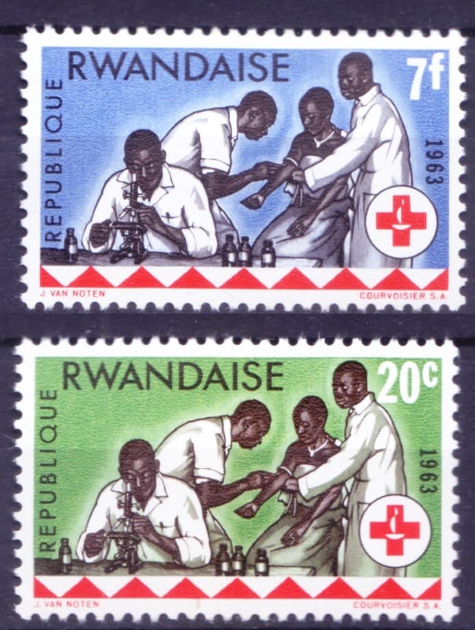 Rwanda 1963 MNH, Red Cross, Microscope, Blood Investigation, Nurse 
