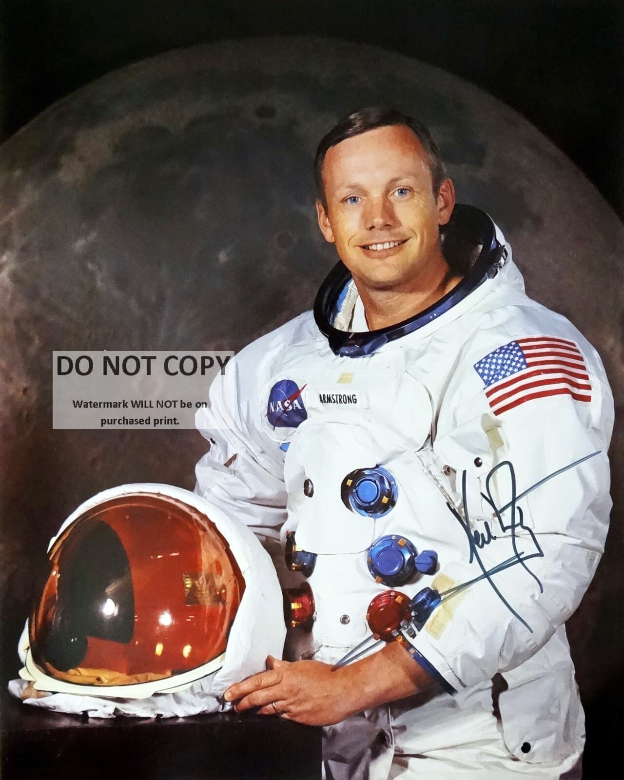 NEIL ARMSTRONG APOLLO 11 ASTRONAUT w/ REPRINT AUTOGRAPH  8X10 NASA PHOTO (RP036)