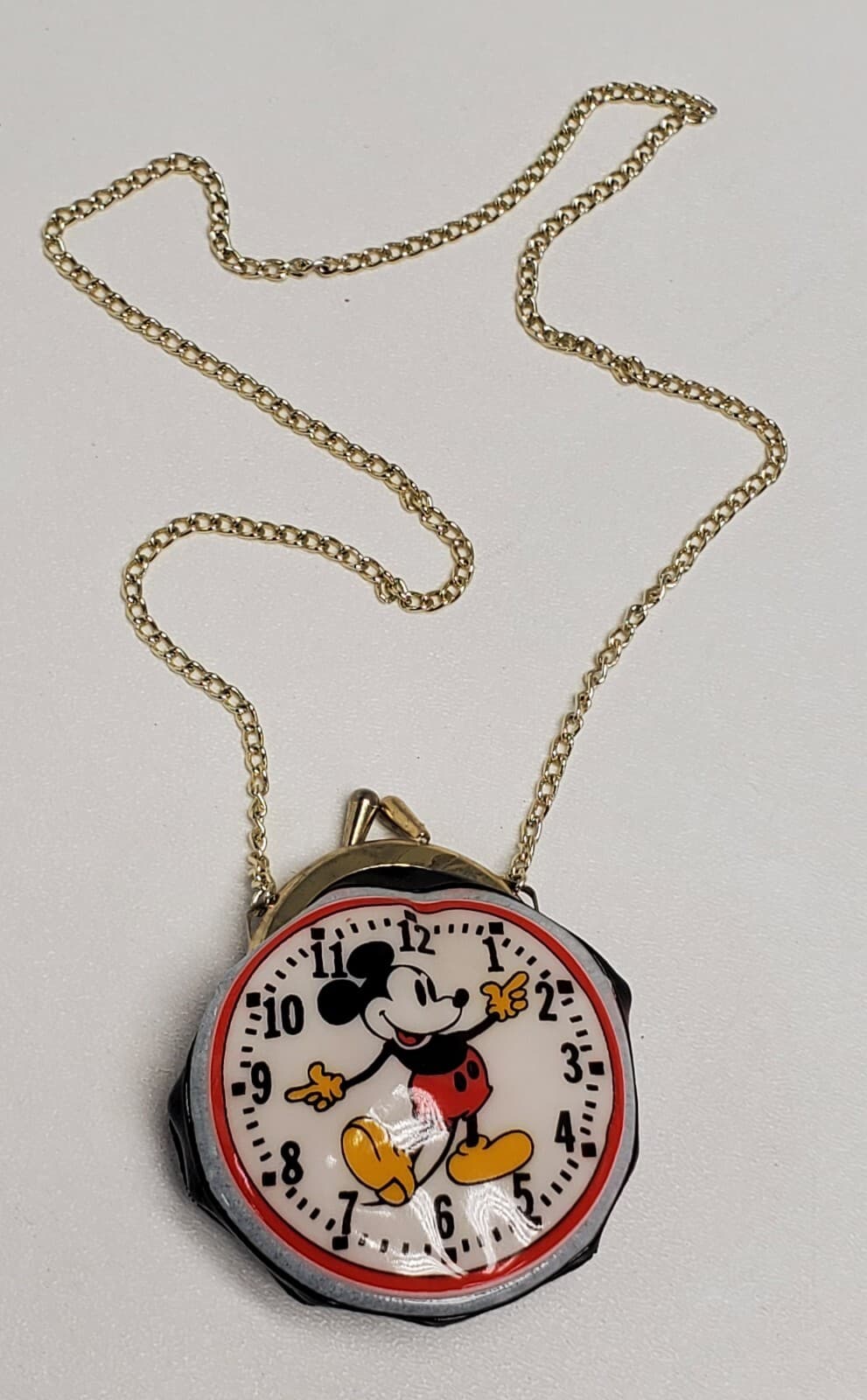 Vintage early 1970s Walt Disney Mickey Mouse Clock Change Purse Necklace RARE