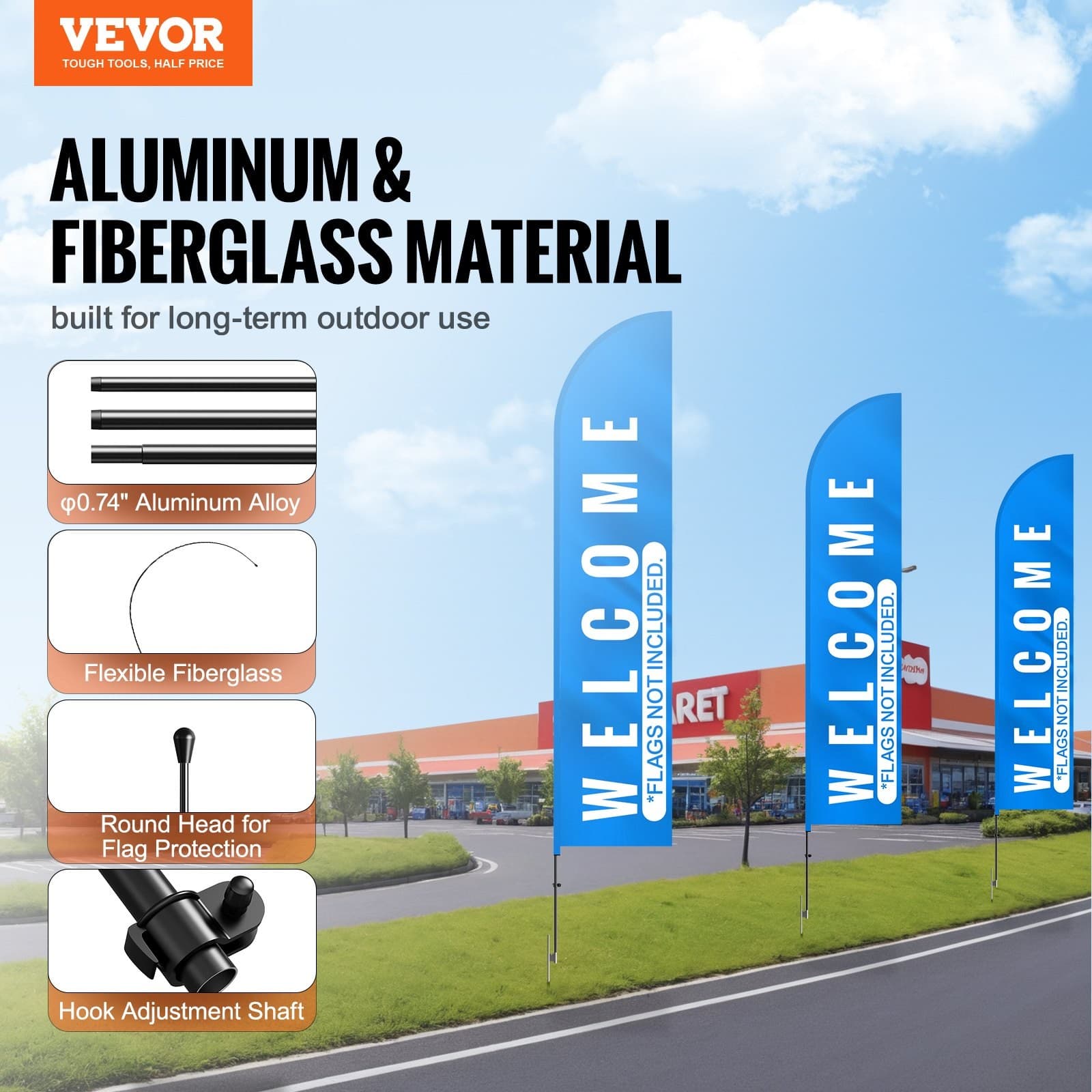 VEVOR Feather Flag Pole Kit,4 Packs Swooper Flag Pole 16.3 ft,Sign Flag Poles fo