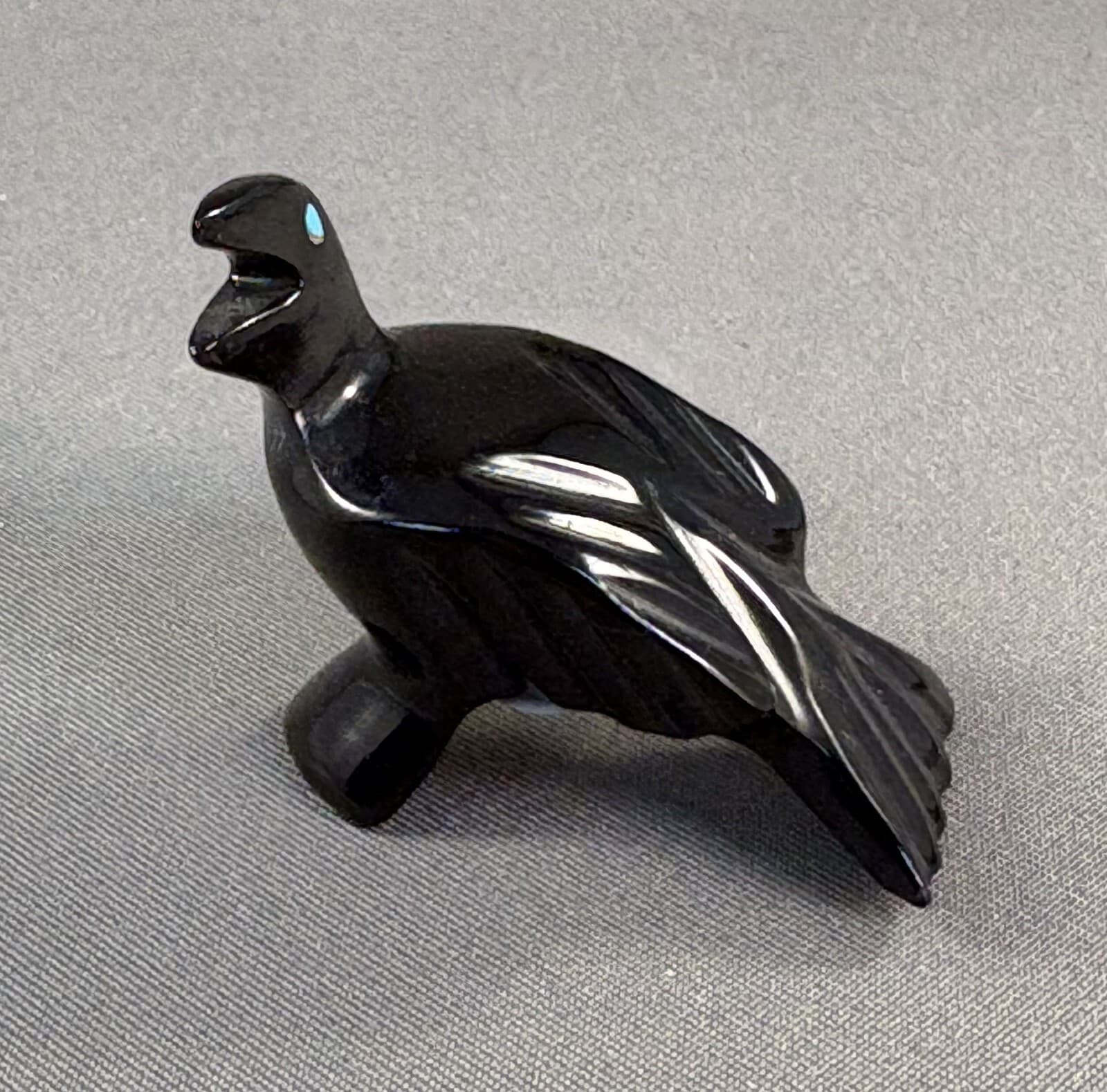 Zuni Carved Left Facing Black Marble Raven Fetish by Calvert Bowannie, NEW 2