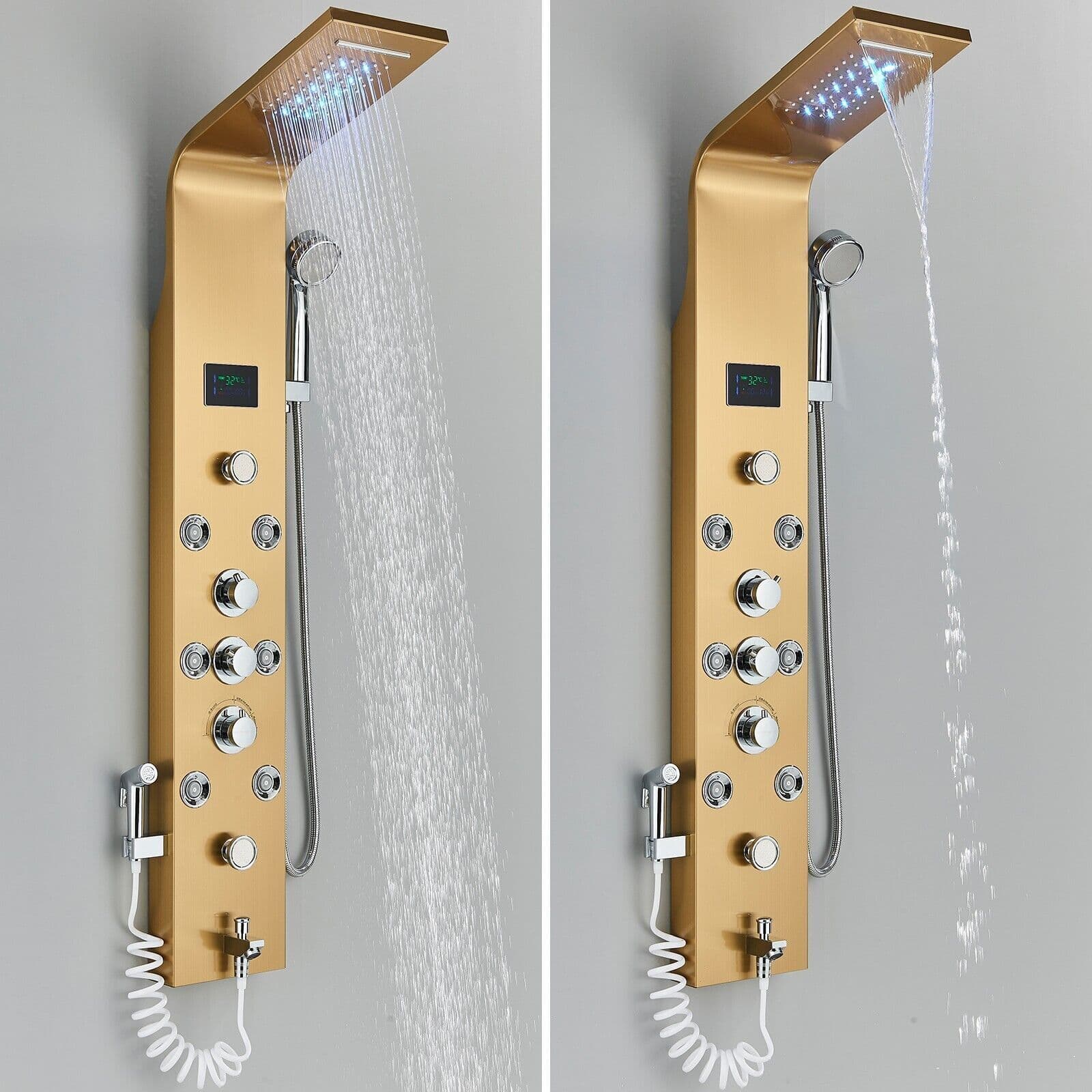 Stainless Steel Shower Panel Tower System Faucet Set Massage Jets Rain&Waterfall 3