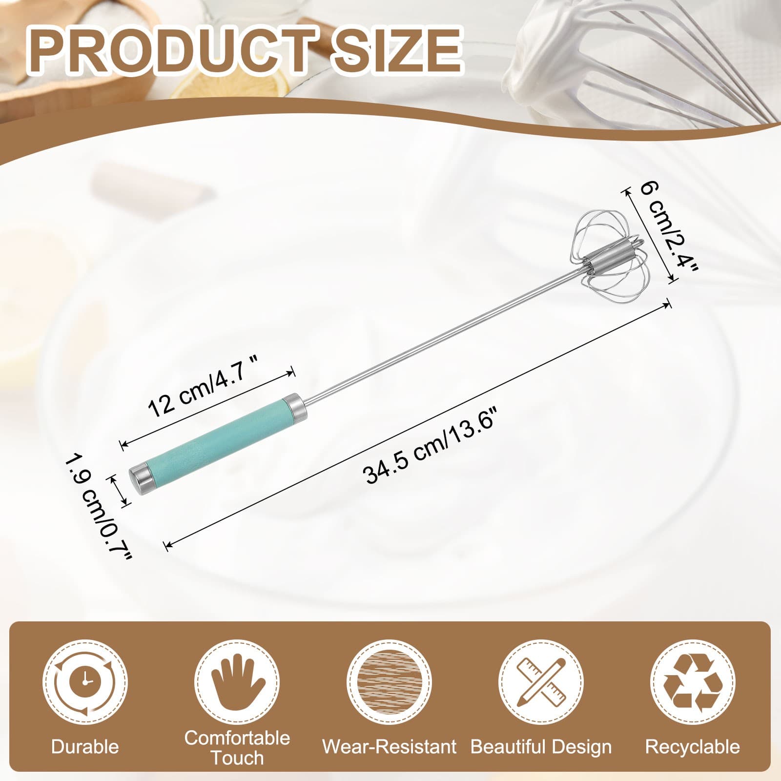 Stainless Steel Whisk, 13.6 Inch Semi-Automatic Whisking Tool, Green 2