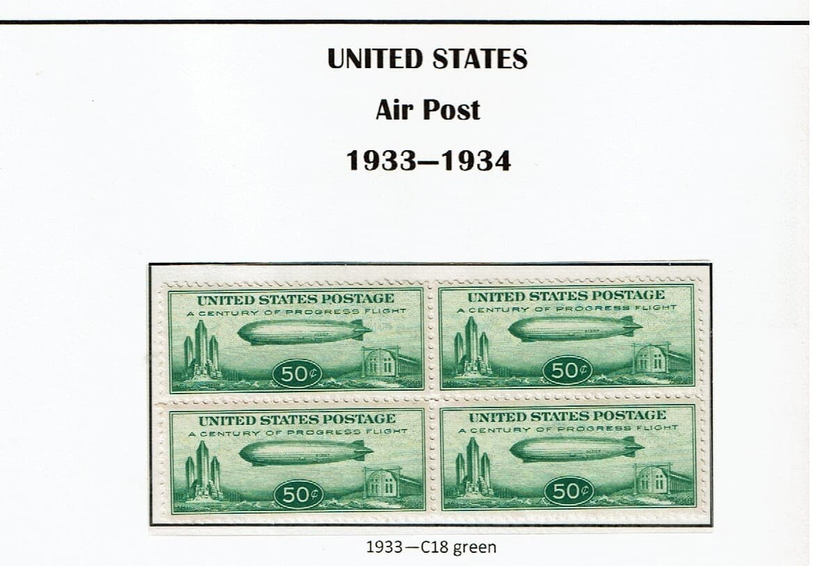 1933 U.S AIRMAIL 50c "Baby Zepp" Century of Progress BLOCK OF 4 Sc#C18 M/NH/OG *