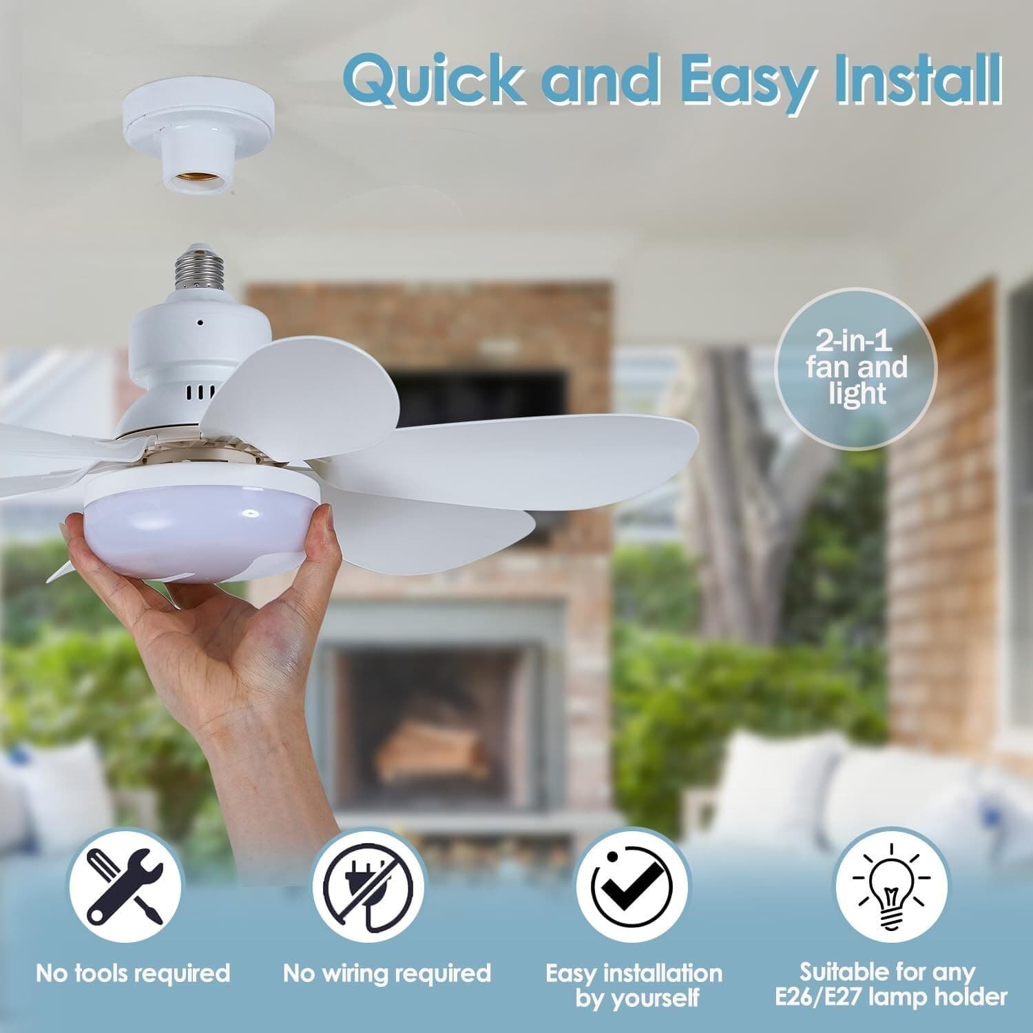 Socket Ceiling Fans with Lights and Remote- Socket Fan light with Dimmable Led 4