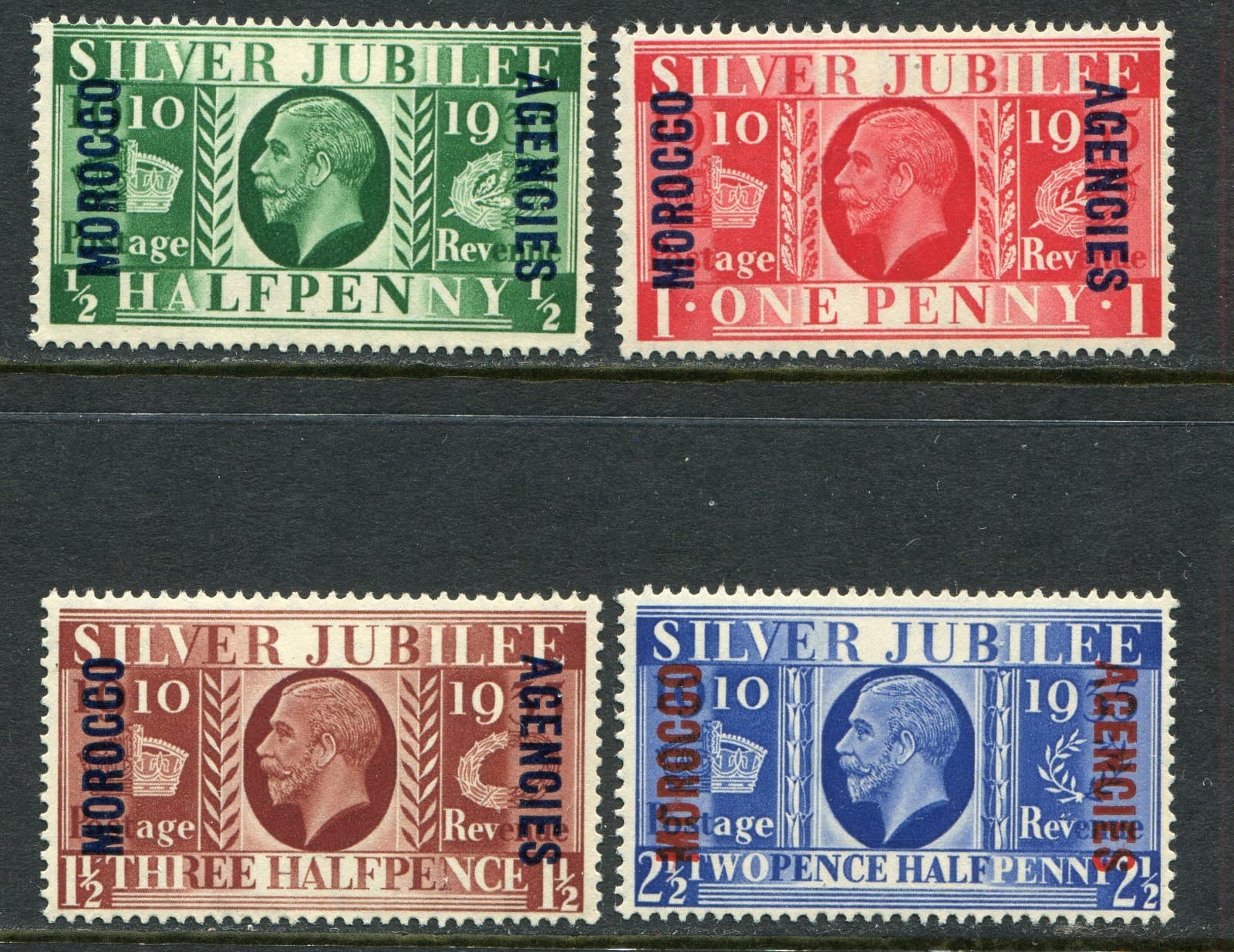 Morocco Agencies 1935 Silver Jubilee ½d-2½d SG 62-65 hinged mint (cat. £16) 'B'