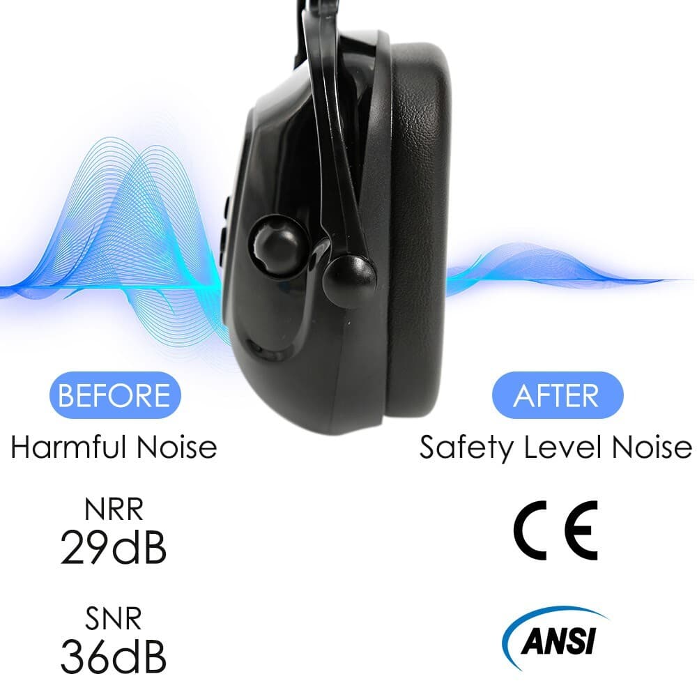 Bluetooth Earmuff Helmet Accessory NRR 29dB Adjustable Cap-mounted Earmuff Black 3