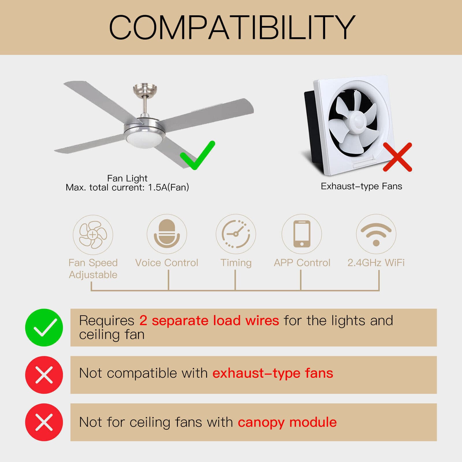 MOES WiFi RF Smart Ceiling Fan Light Switch Wall Touch Glass Panel Alexa Google 3