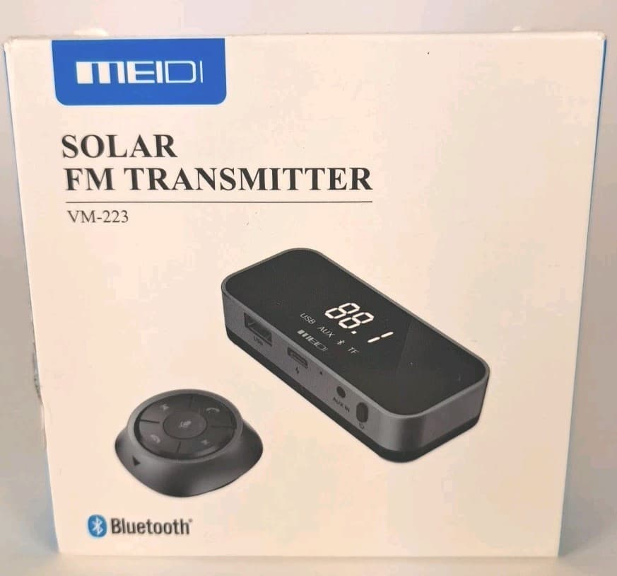 Solar Bluetooth FM Transmitter for Car, MEIDI Bluetooth Car Adapter with Remote