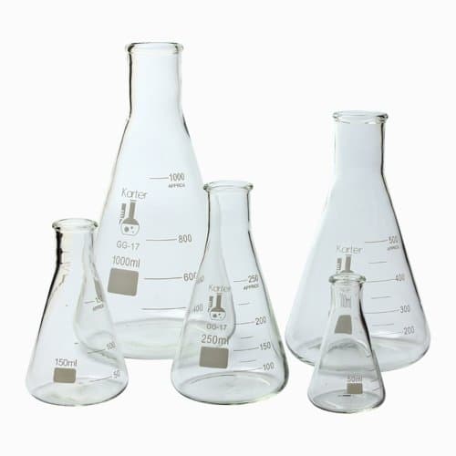Karter Scientific Glass Erlenmeyer Flask 5-Piece Set 50 150 250 500 1000 ml